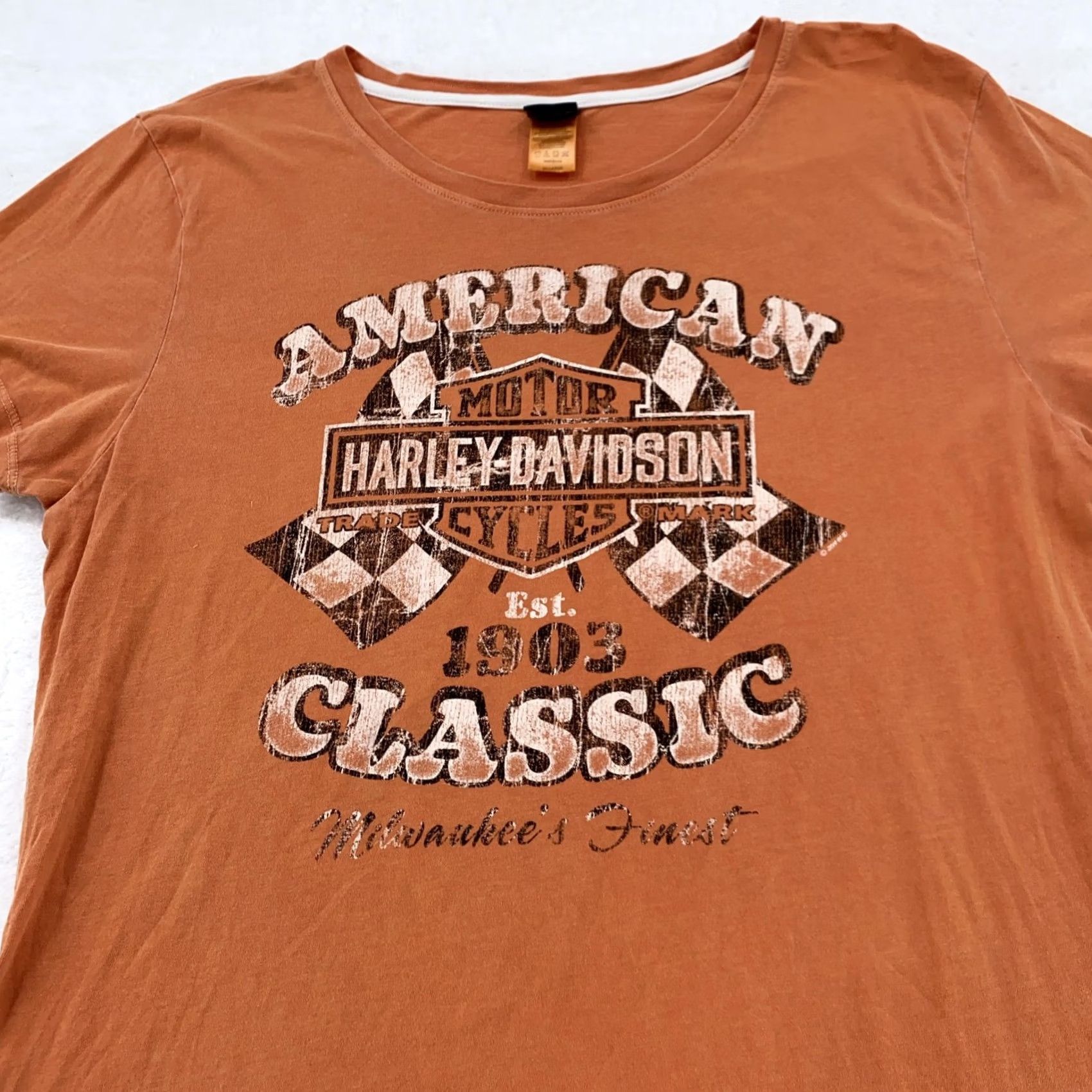 Harley Davidson Harley-Davidson Shirt S/M Women Orange T-Shirt Short Sleeve Scoop Neck Motorcycle Biker Classic Patriotic 100% Cotton Size S / US 4 / IT 40 - 2 Thumbnail