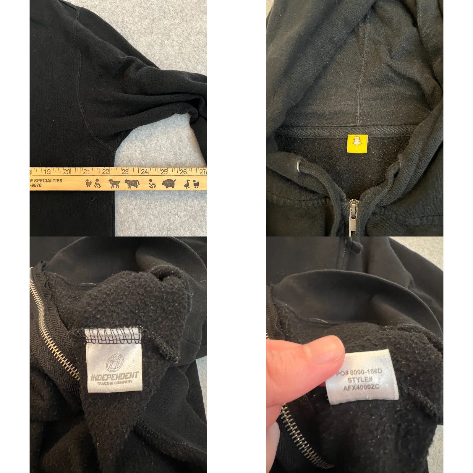 Vintage Snapchat Ghost Logo Hoodie Men’s Large Black Zip Full Zip Fleece Kangaroo Pockets Independent Trading Company Shirt? Size US L / EU 52-54 / 3 - 8 Thumbnail