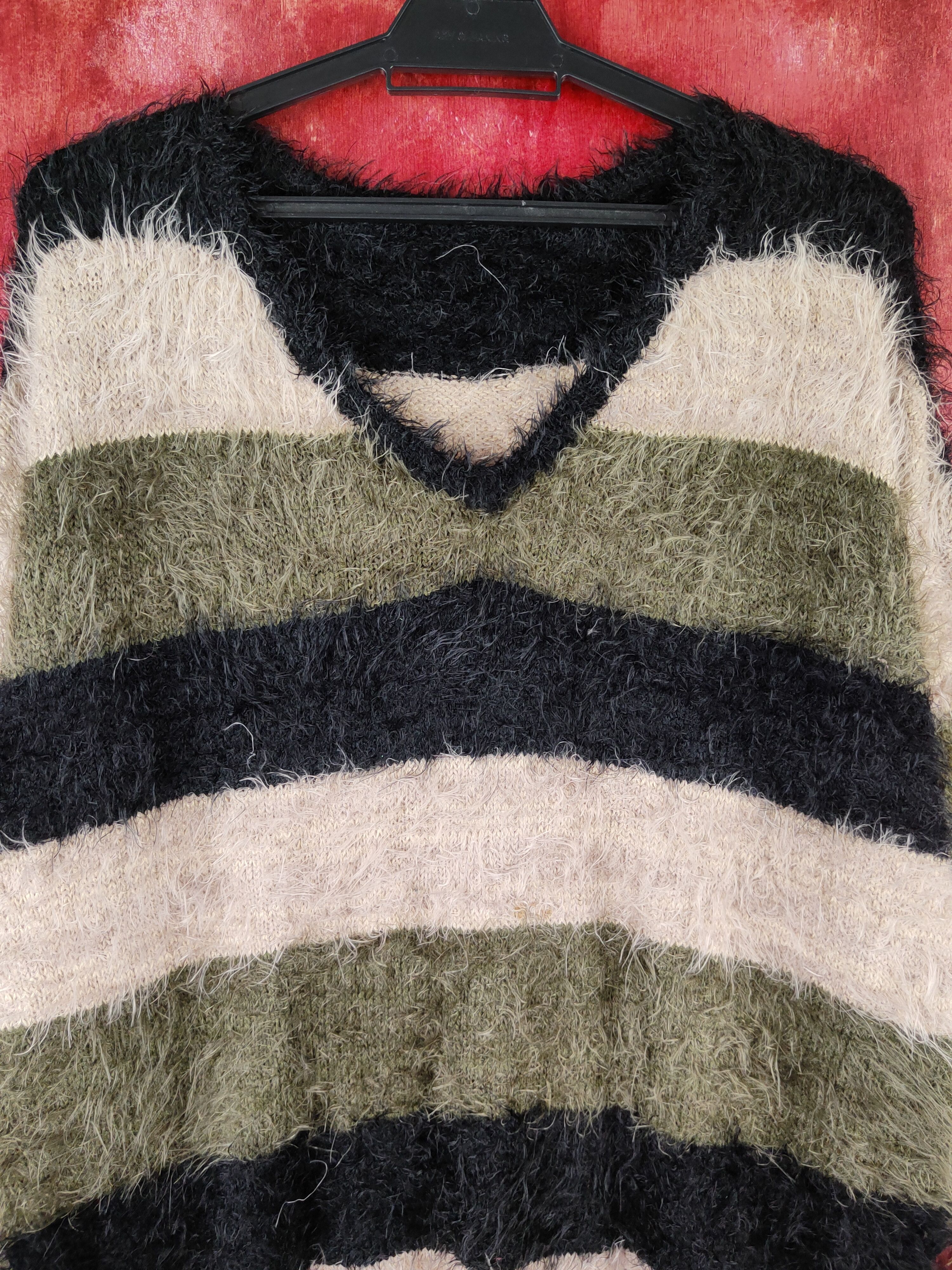 Homespun Knitwear Q.F.M Black Olive Shag Shaggy Fur Mohair Knitwear #S1975 Size XL / US 12-14 / IT 48-50 - 2 Thumbnail