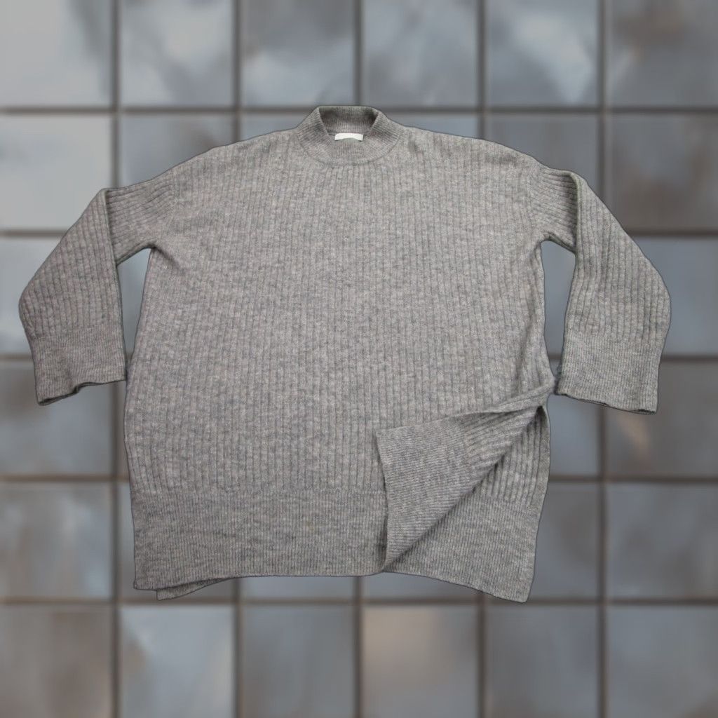 H&M H&M Sweater Womens Large Gray High Neck Ribbed Knit Pullover Oversized Baggy Size L / US 10 / IT 46 - 1 Thumbnail
