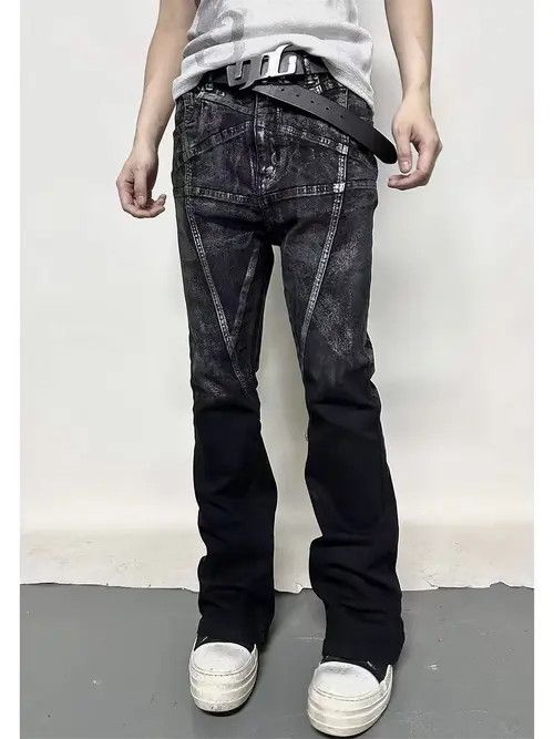 Jean Gradient Brushed Paint Aged Y2K Pentagram Micro Flare Jeans Size US 28 / EU 44 - 3 Thumbnail