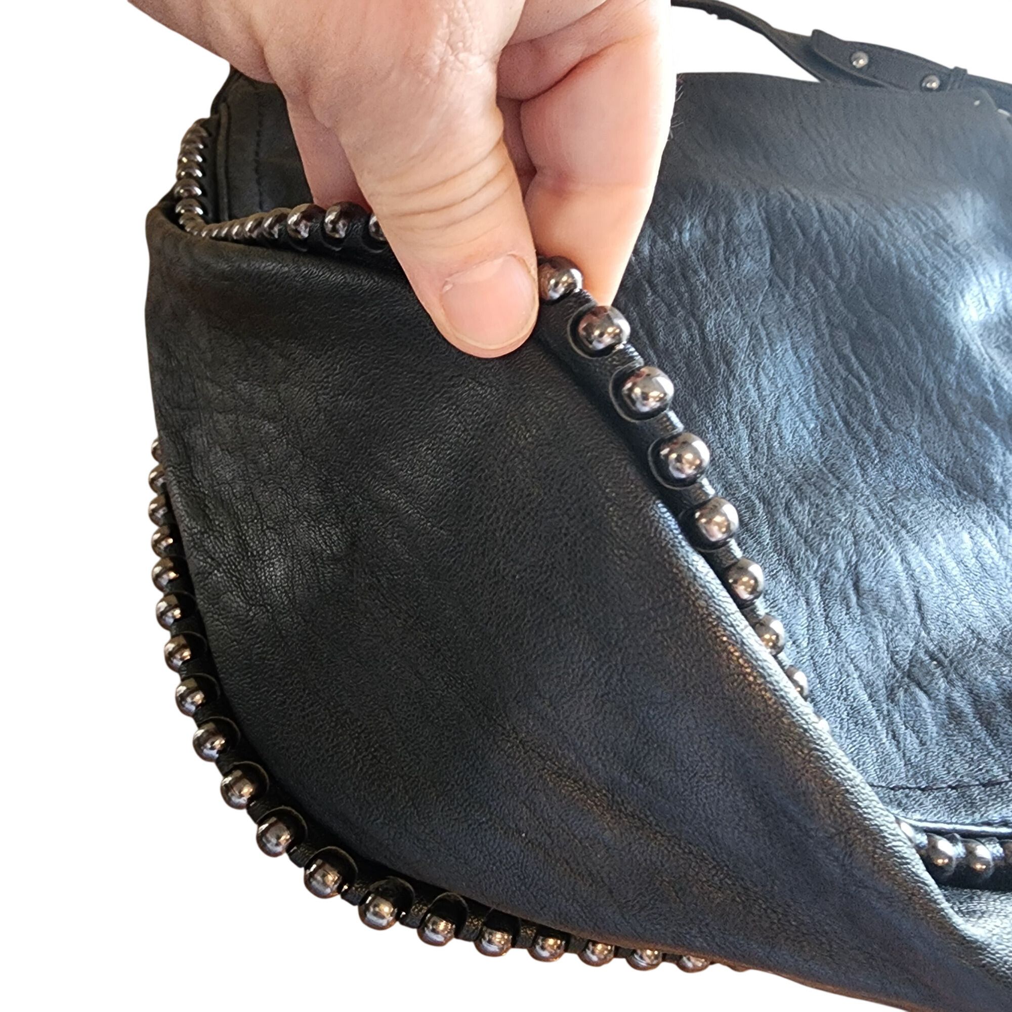Jessica Simpson Jessica Simpson studded black leather hobo shoulder Biker ba Size ONE SIZE - 3 Thumbnail
