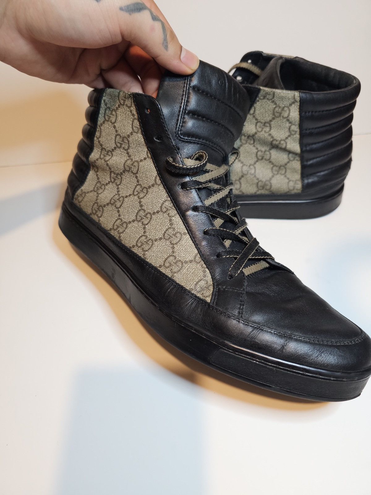 image of Gucci GG Supreme Common High Top Sneaker in Black, Men's (Size 12)