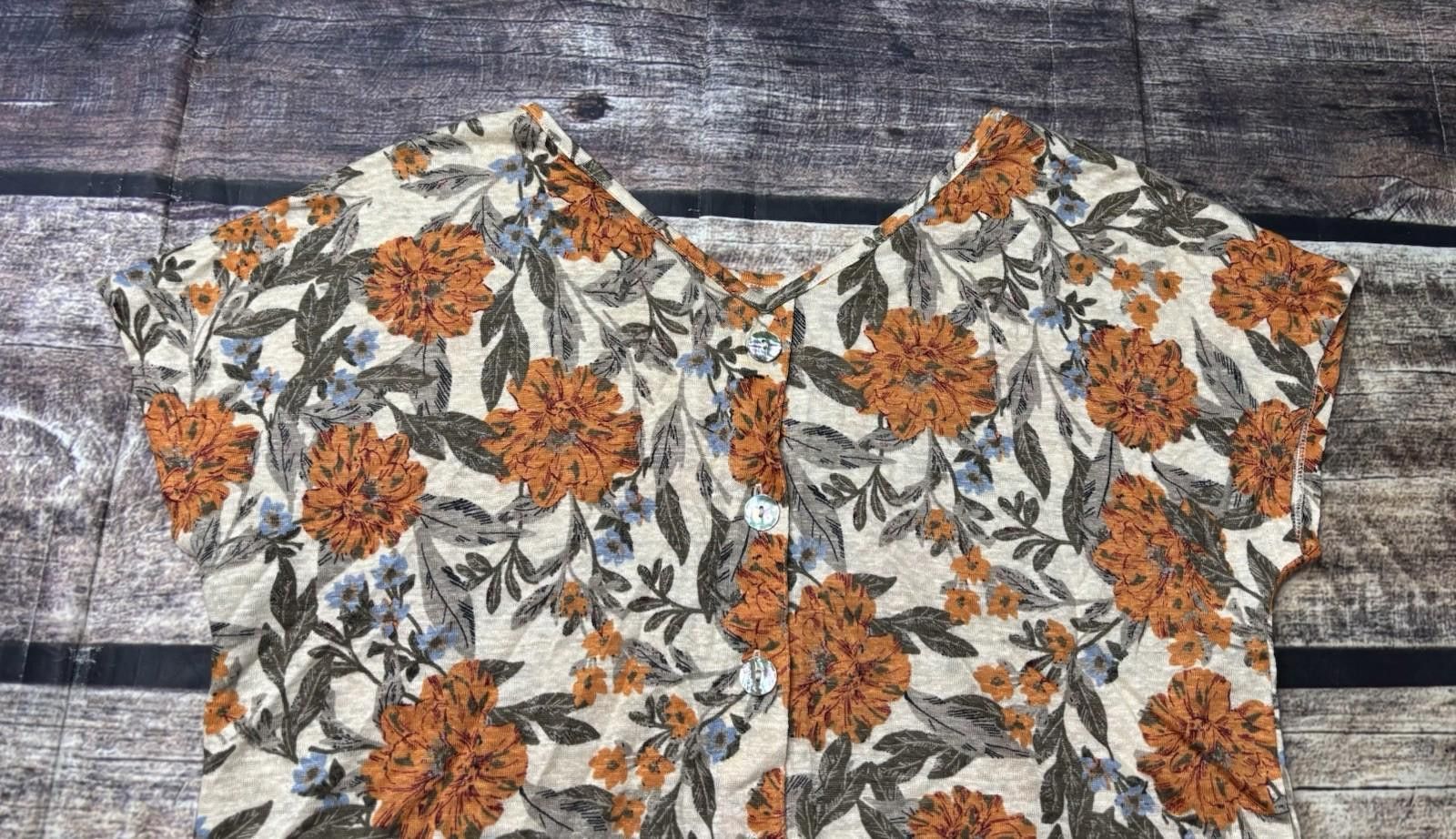 Other Haute Hippie Top Womens Medium Linen Floral Short Sleeve Size M / US 6-8 / IT 42-44 - 6 Thumbnail