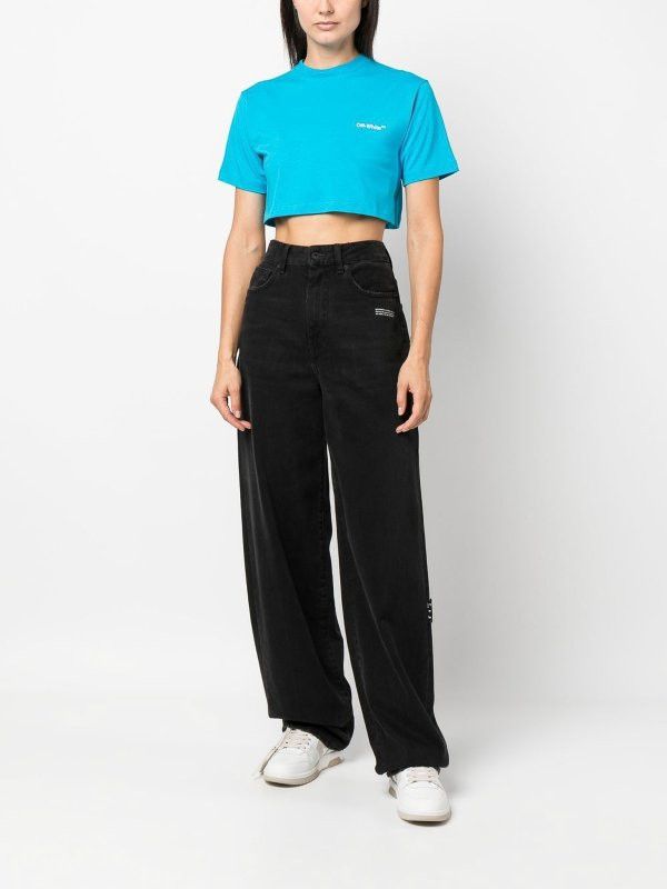 Off-White o1mle0425 Helvetica Cropped T-Shirt in Blue Size S / US 4 / IT 40 - 3 Thumbnail