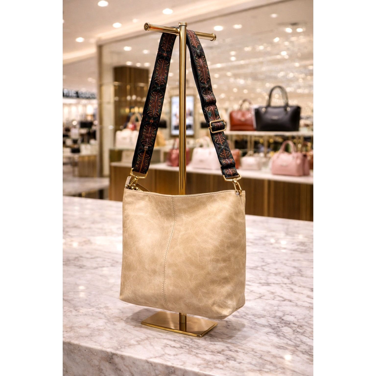 Other Art Deco Inspired PU Leather Crossbody Shoulder Bag - Beige Size ONE SIZE - 1 Thumbnail