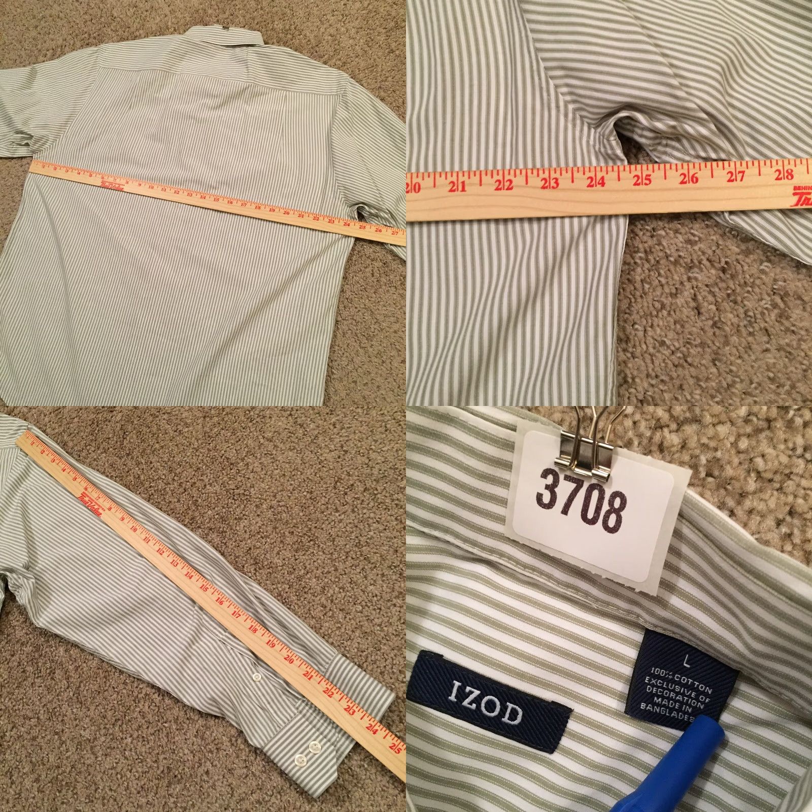 Izod IZOD Shirt Mens Large Green Striped Long Sleeve Button Down Size US L / EU 52-54 / 3 - 8 Thumbnail