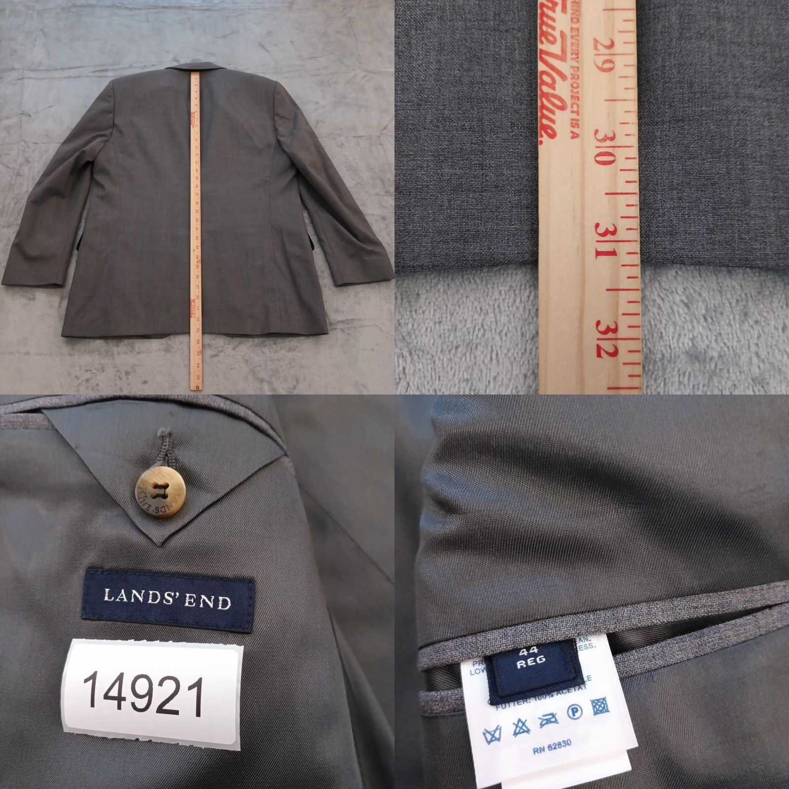 Lands' End Lands' End Blazer Mens 44 Gray Wool Two-Button Single Vent Size 44R - 8 Thumbnail