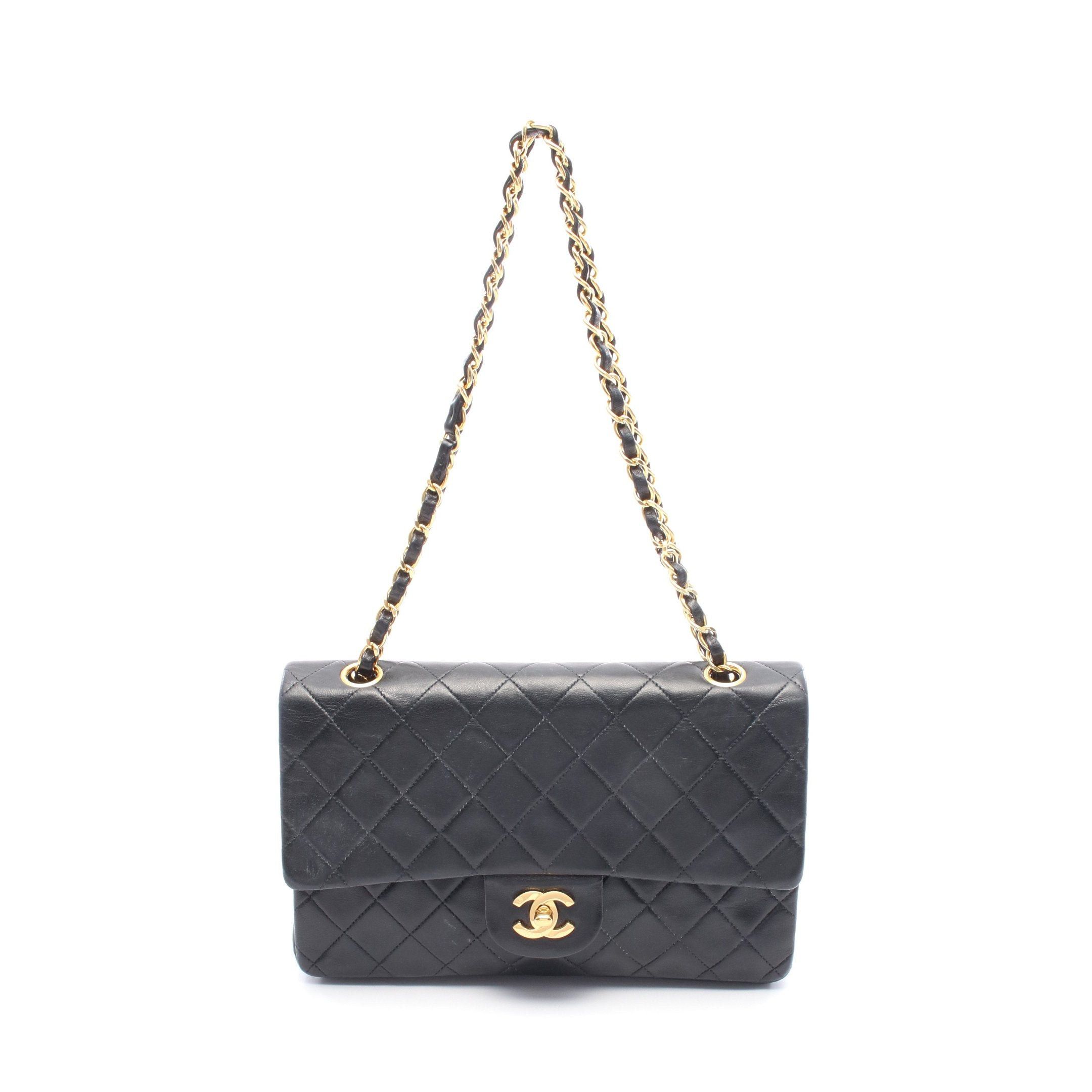 Chanel Matelasse Double Flap Chain Shoulder Bag Leather Black Gold Hardware, Women's