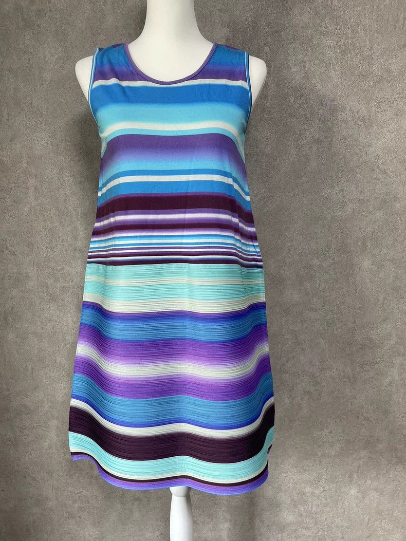 Issey Miyake Issey Miyake size:3 Blue and purple horizontal stripe dres Size XS / US 0-2 / IT 36-38 - 1 Thumbnail