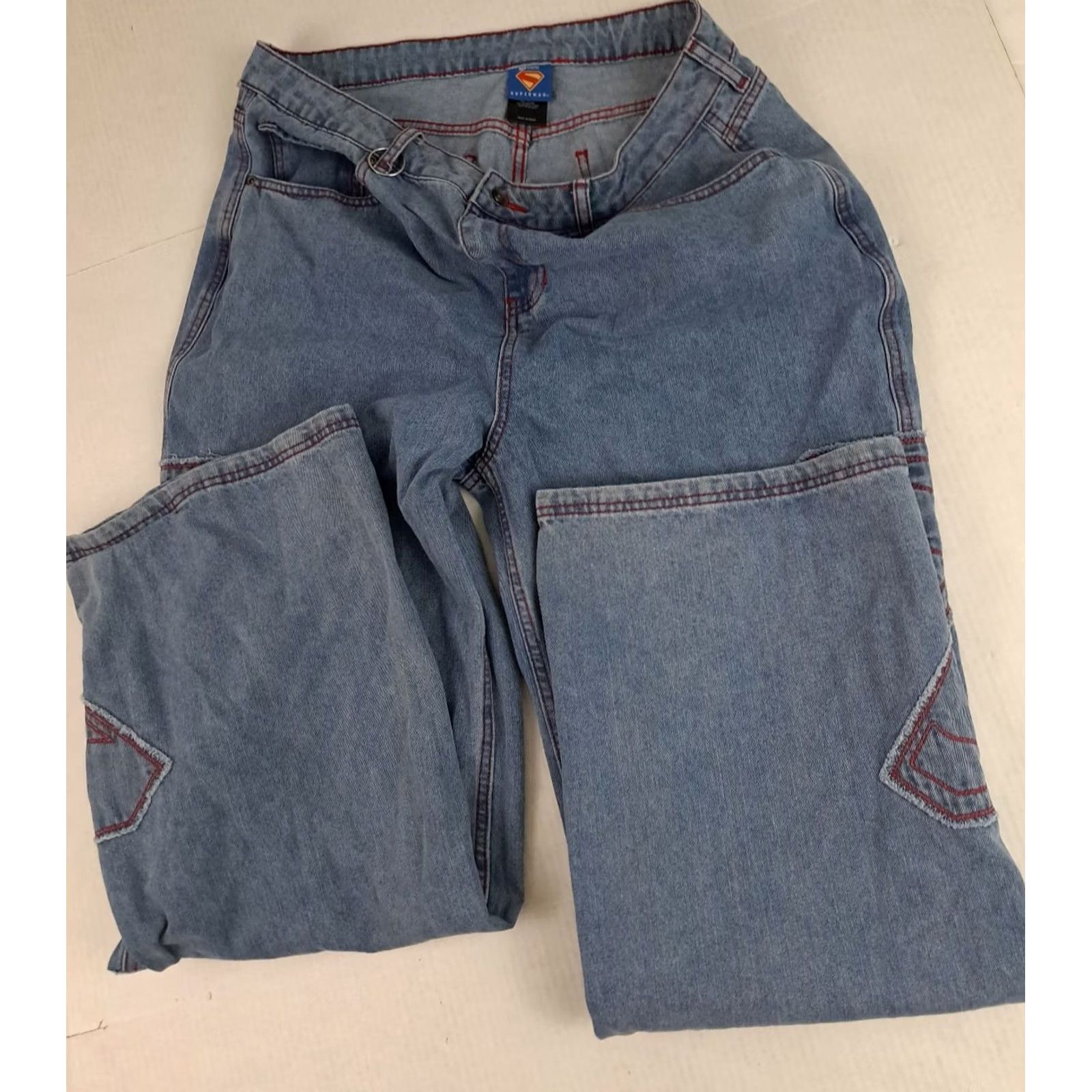 DC Comics VINTAGE DC Comics Superman Jeans Woman 17 Wide-Leg Denim Blue Cotton Embroidered 5-Pocket 32in Inseam Womens Size 38" / US 16 / IT 52 - 3 Thumbnail