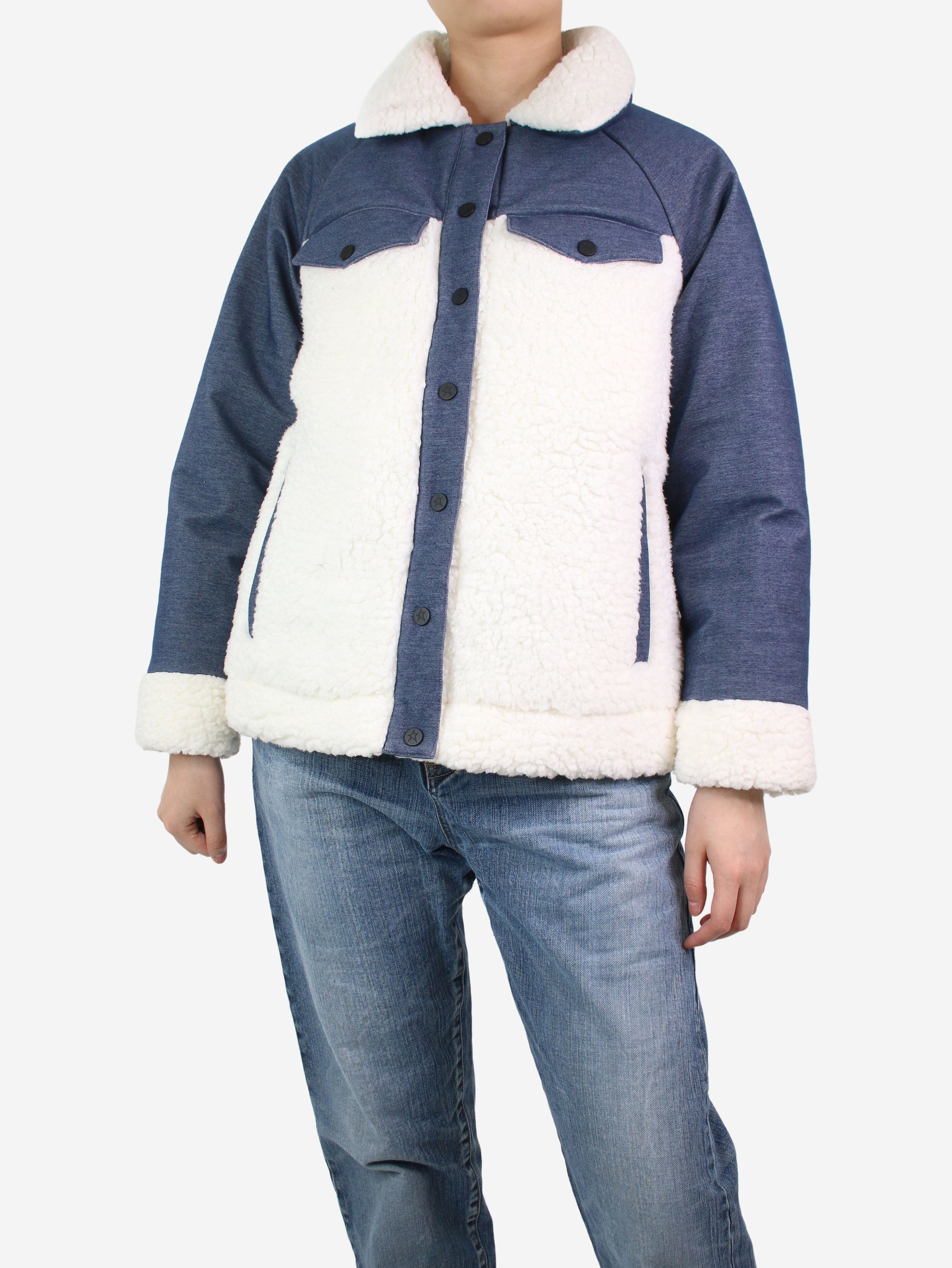 image of Perfect Moment White And Blue Denim Sherpa Jacket - Size S, Women's