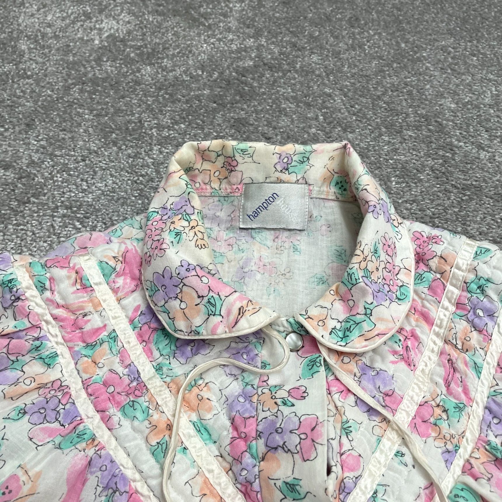 Vintage Hampton Dress Vintage Sleep Nightgown Womens M Multi Floral Short Sleeve Snap Knit Cotton Green 80s 90s Classic Nightwear Mens Womens Size M / US 6-8 / IT 42-44 - 4 Thumbnail