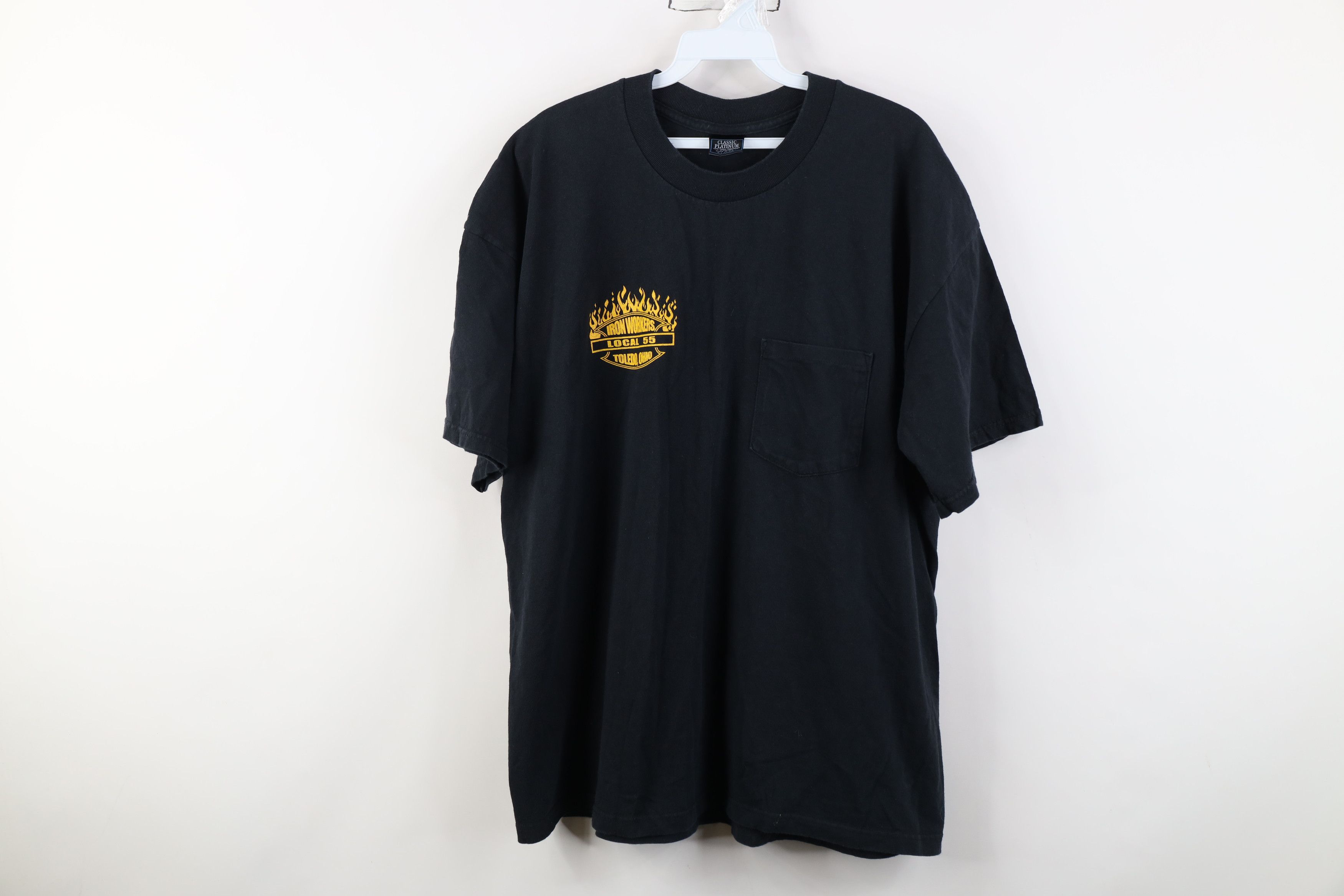 Vintage Vintage 90s Iron Workers Union Fire Flames T-Shirt Black USA Size US XL / EU 56 / 4 - 1 Thumbnail