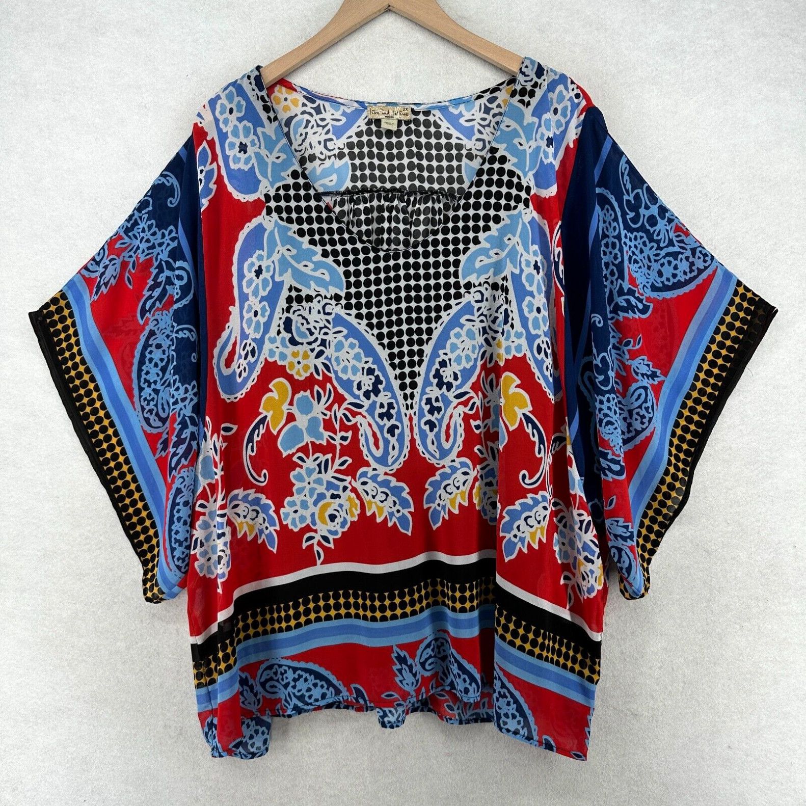 Doublet LIVE AND LET LIVE Tunic Blouse 2X Paisley Kimono Sleeve Double  Layer Red Blue | Grailed