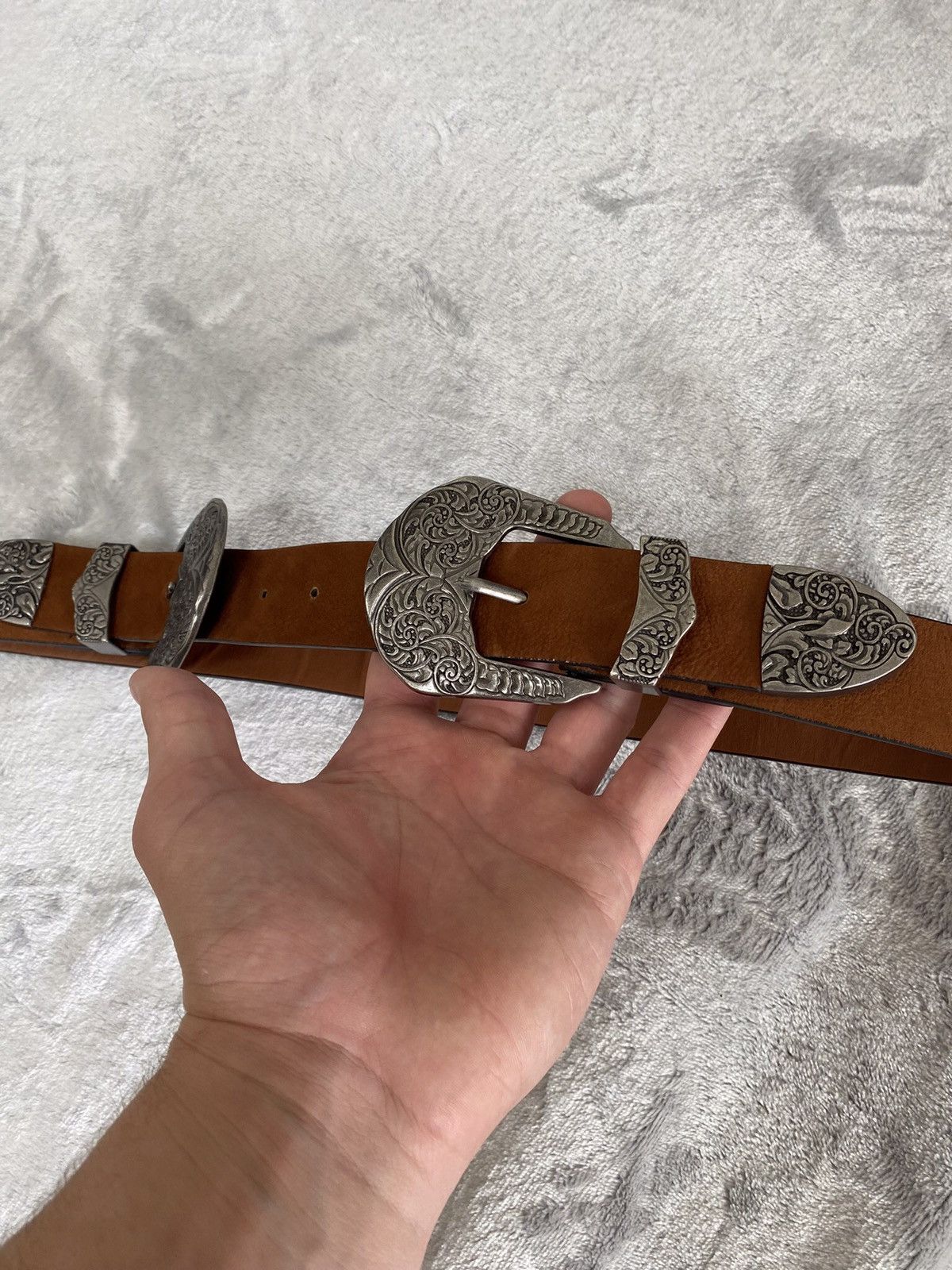 Japanese Brand × Vintage CRAZY VINTAGE METAL BLACK LEATHER BELT BB SIMON STYLE Size ONE SIZE - 3 Thumbnail