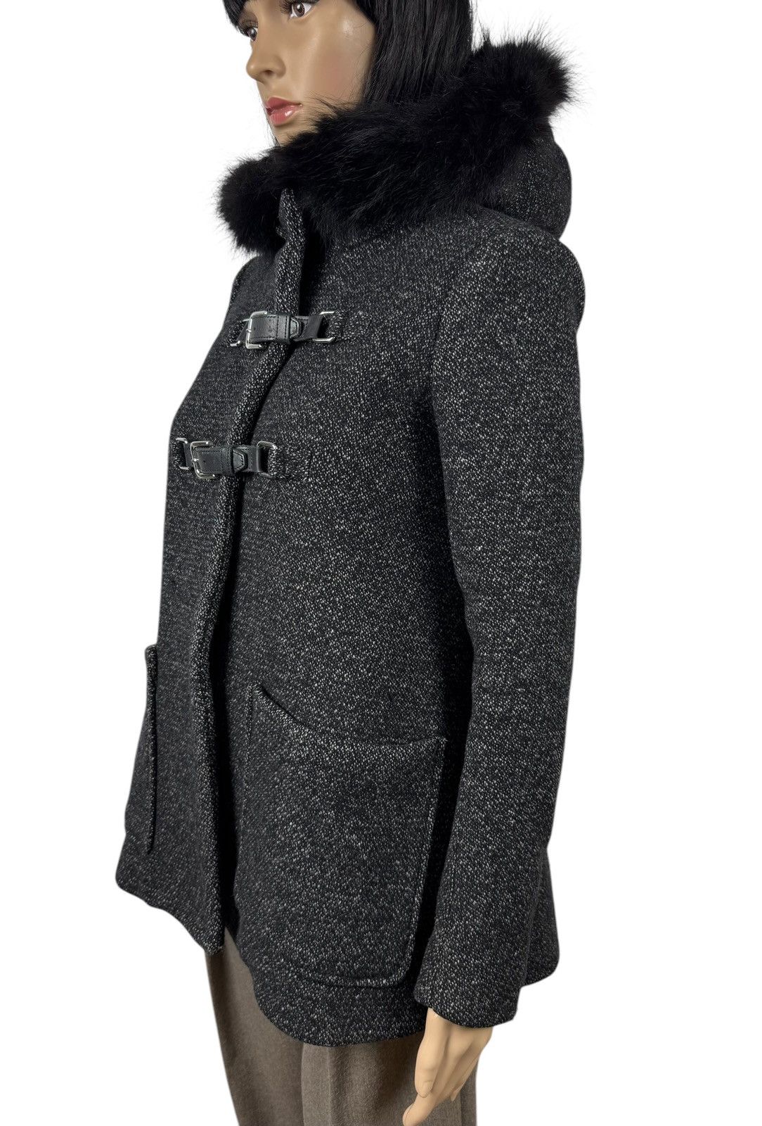 Maje Maje H13 Domino Wool Duffle Coat Fur Coyote Trim size 36 Size XS / US 0-2 / IT 36-38 - 6 Thumbnail