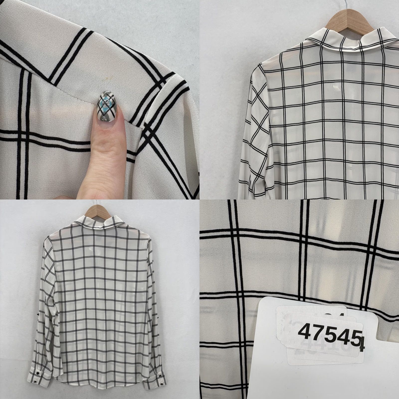 White House Black Market White House Black Market Desire Plaid Shirt Womens 6 Ecru Black Sheer Button Up Size M / US 6-8 / IT 42-44 - 9 Thumbnail
