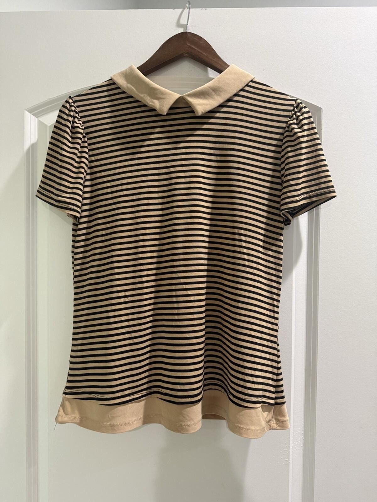 Other Women’s Tan & Black Striped Polo-Collar Top Size S / US 4 / IT 40 - 2 Thumbnail