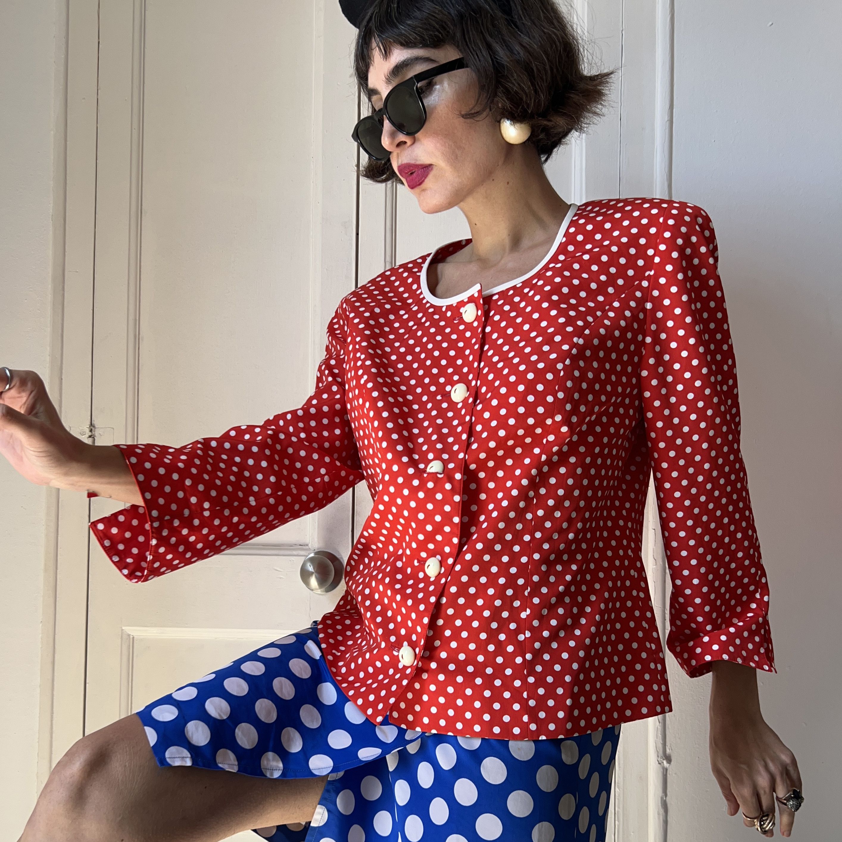 Vintage Vintage 80s Red Polka Dot Blazer Size L / US 10 / IT 46 - 6 Thumbnail