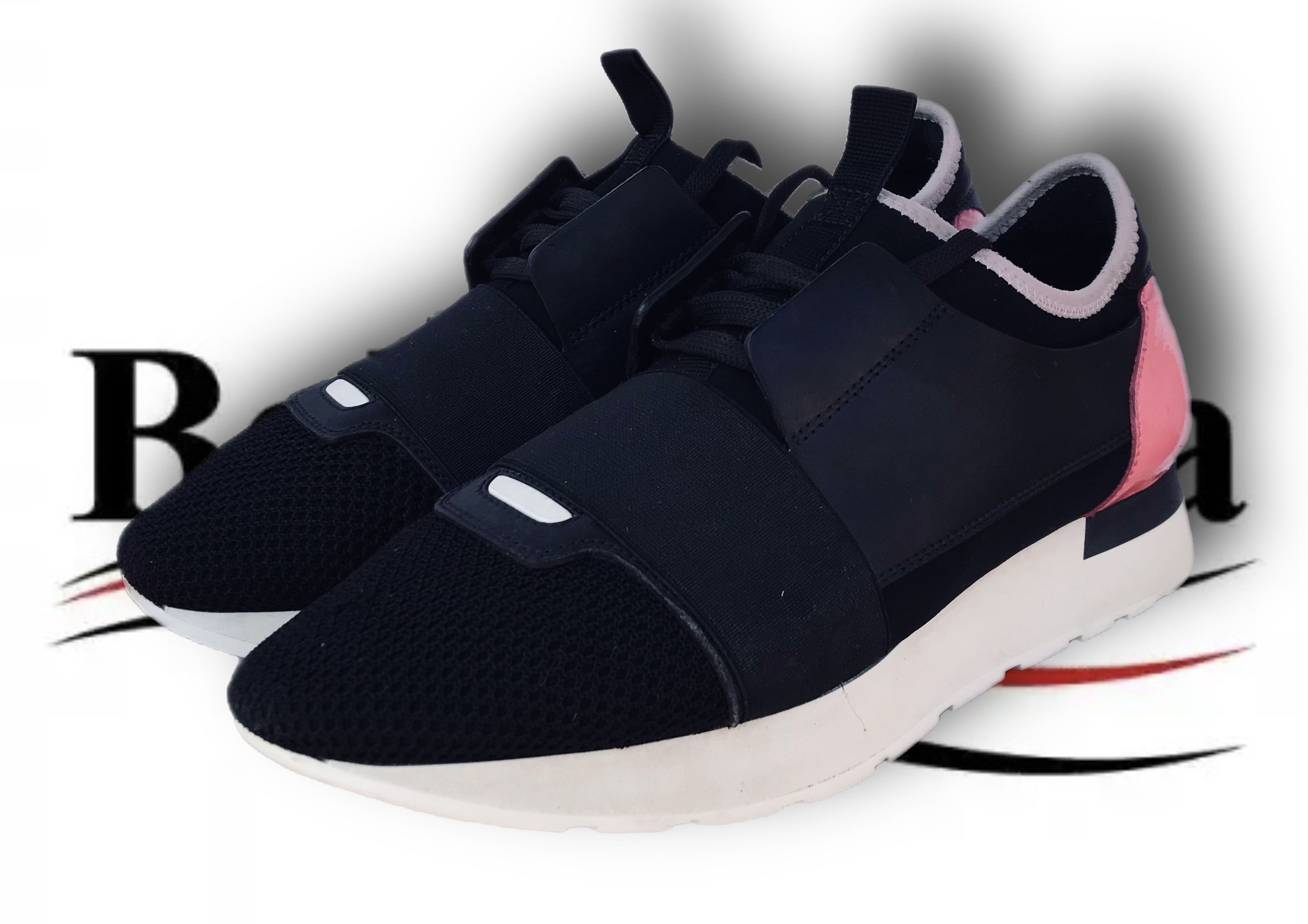 Balenciaga Balenciaga Black Pink Leather Mesh Race Runner Sneakers Size US 6 / IT 36 - 1 Thumbnail
