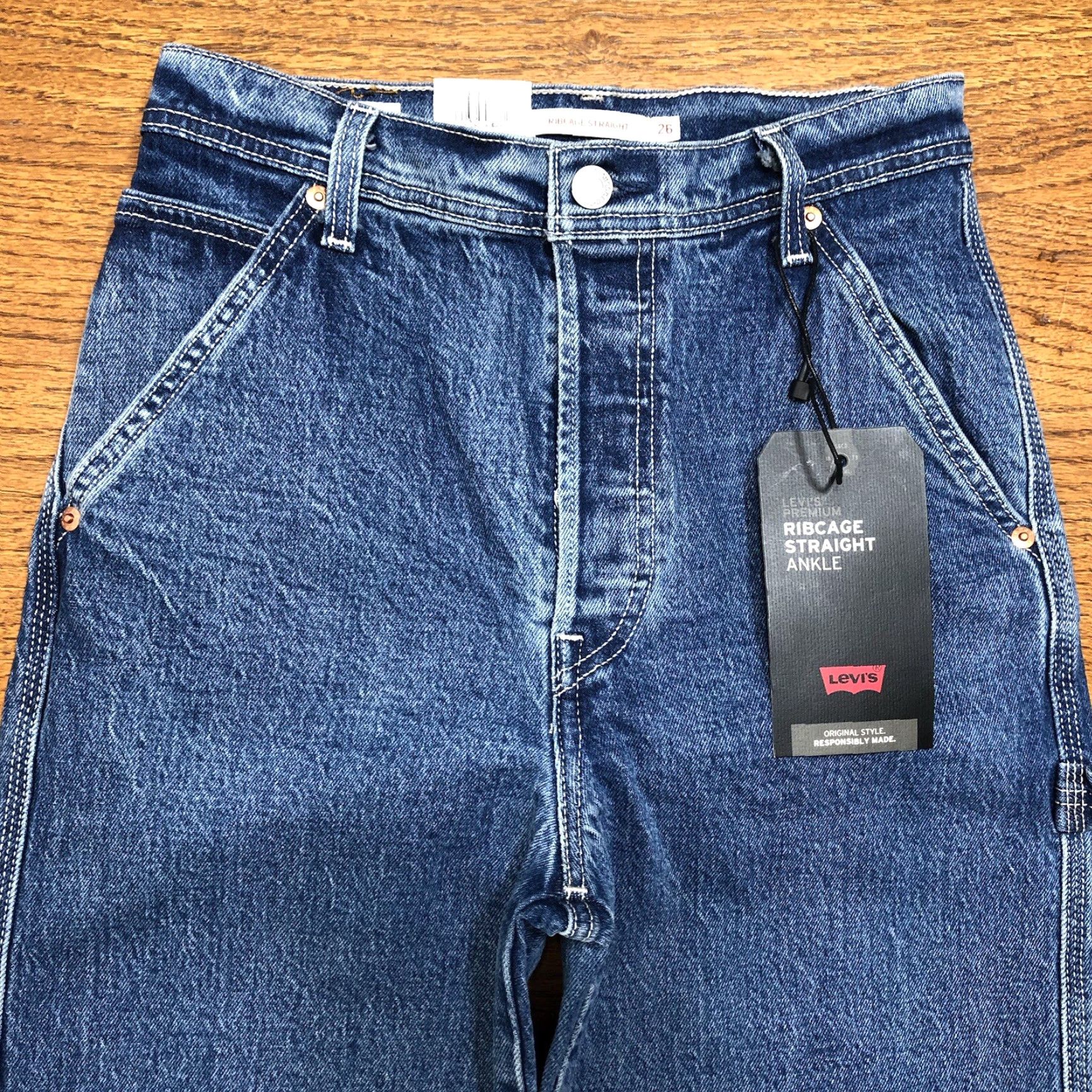 Levi's Levi's Premium Ribcage Straight Carpenter Denim Jeans 26 Womens Blue 27in Inseam 5-Pocket Regular Fit Utility Loop NWT Size 26" / US 2 / IT 38 - 5 Thumbnail