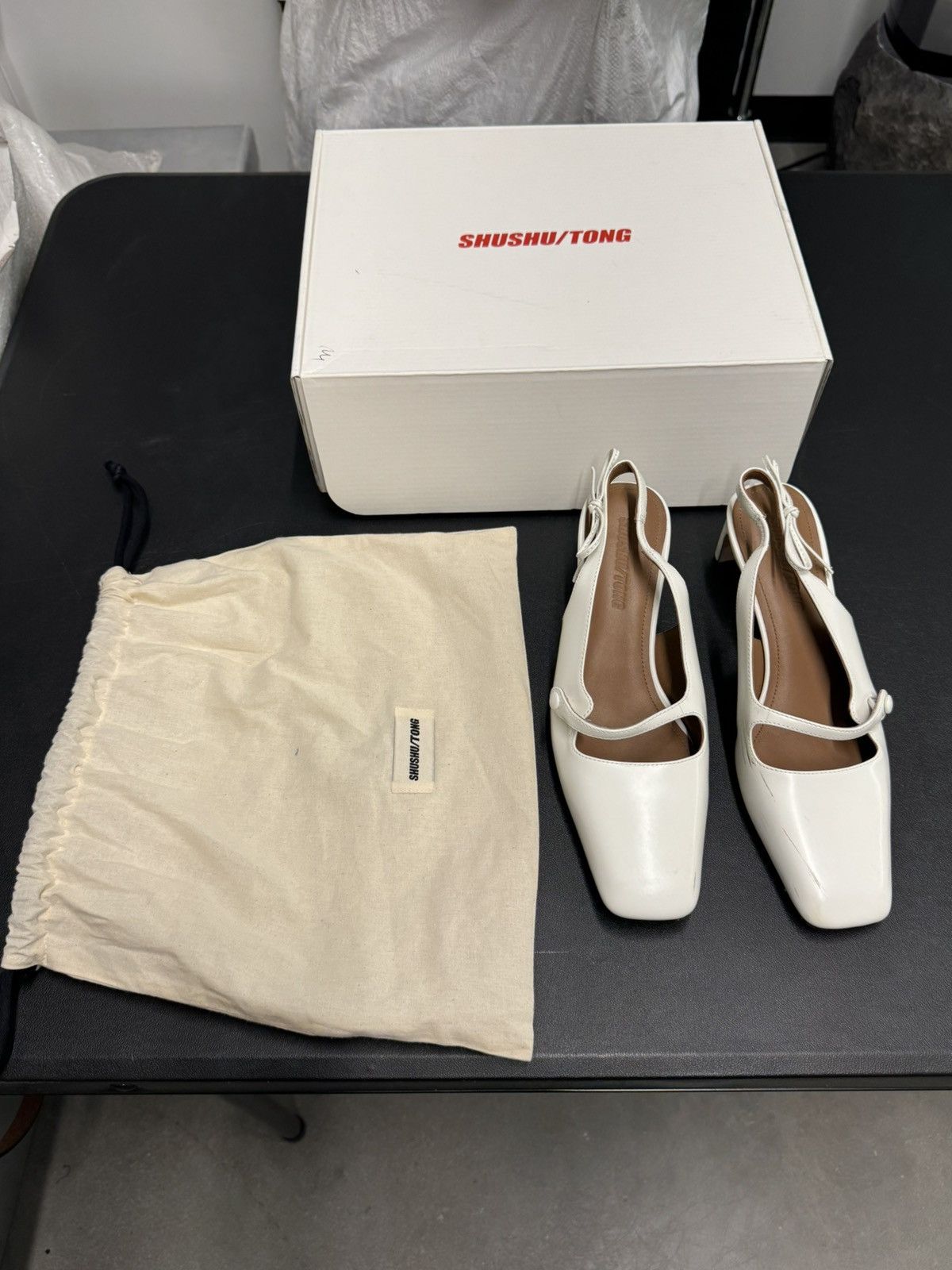 Shushu/Tong SHUSHU/TONG White Slingback Hells Square Toe Side Bows Size US 10 / IT 40 - 5 Thumbnail
