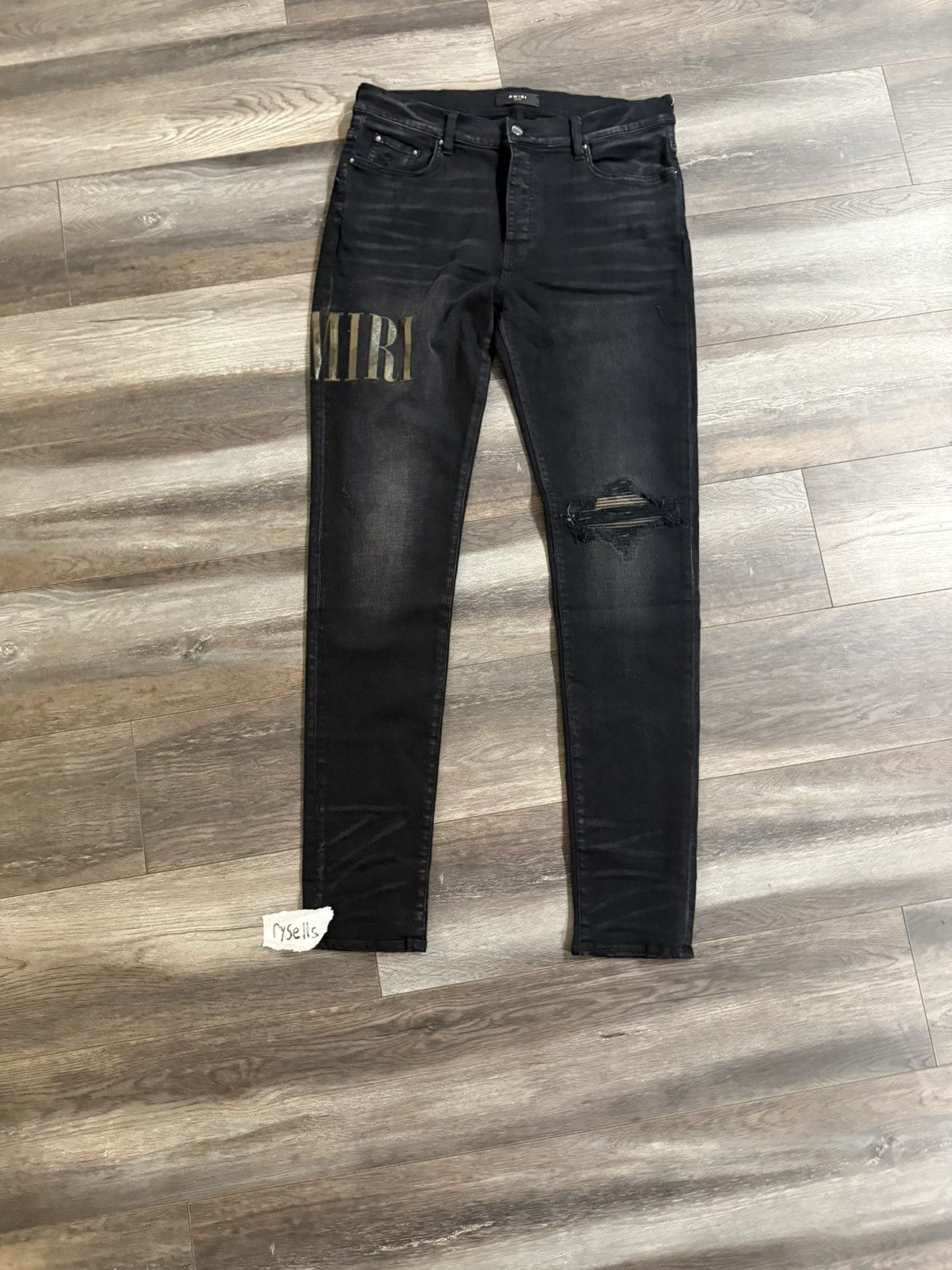 Amiri Amiri Camo Leather Logo Applique Distressed Denim Size US 38 / EU 54 - 1 Thumbnail