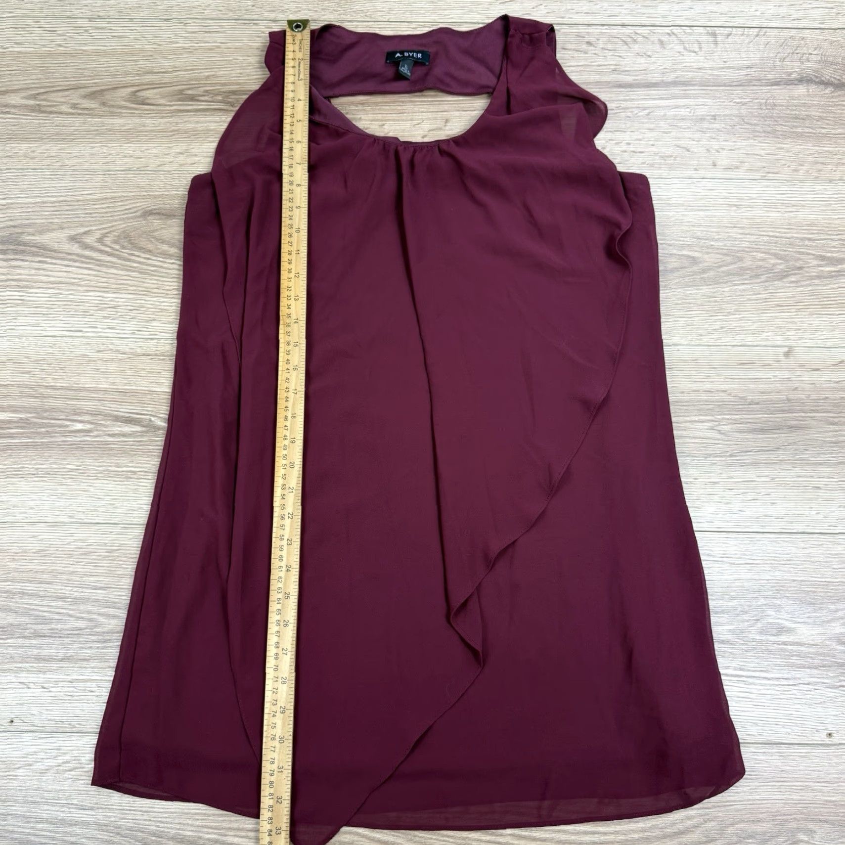Vintage A. Byer Women’s Dress CHIFFON Sleeveless FLOWY Sheer Overlay Lined Maroon XL Knee Length Dress Slip Womens Size XL / US 12-14 / IT 48-50 - 6 Thumbnail