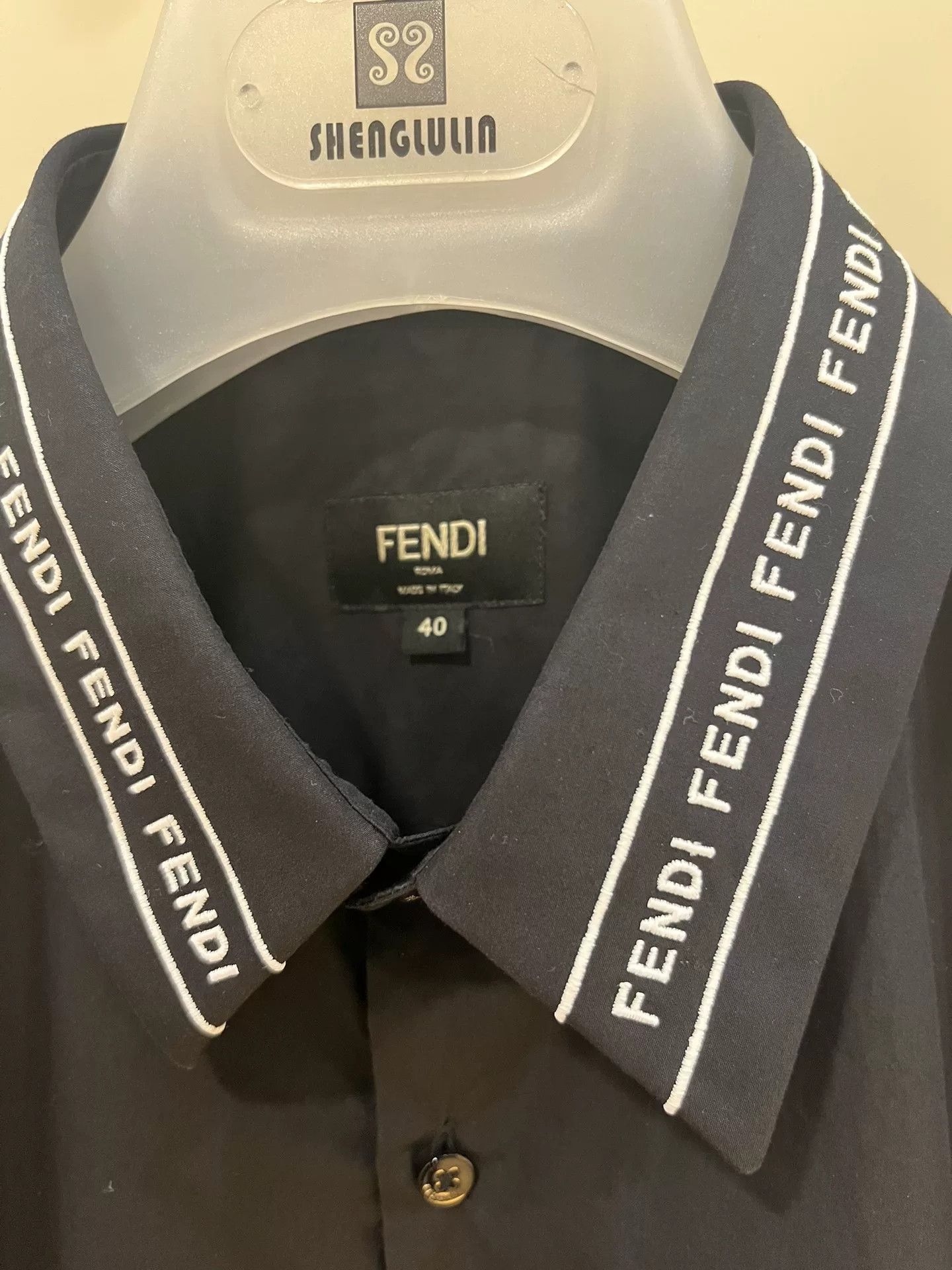 Fendi Fendi Logo Embroidered Collar Black Shirt Size US XXS / EU 40 - 1 Thumbnail