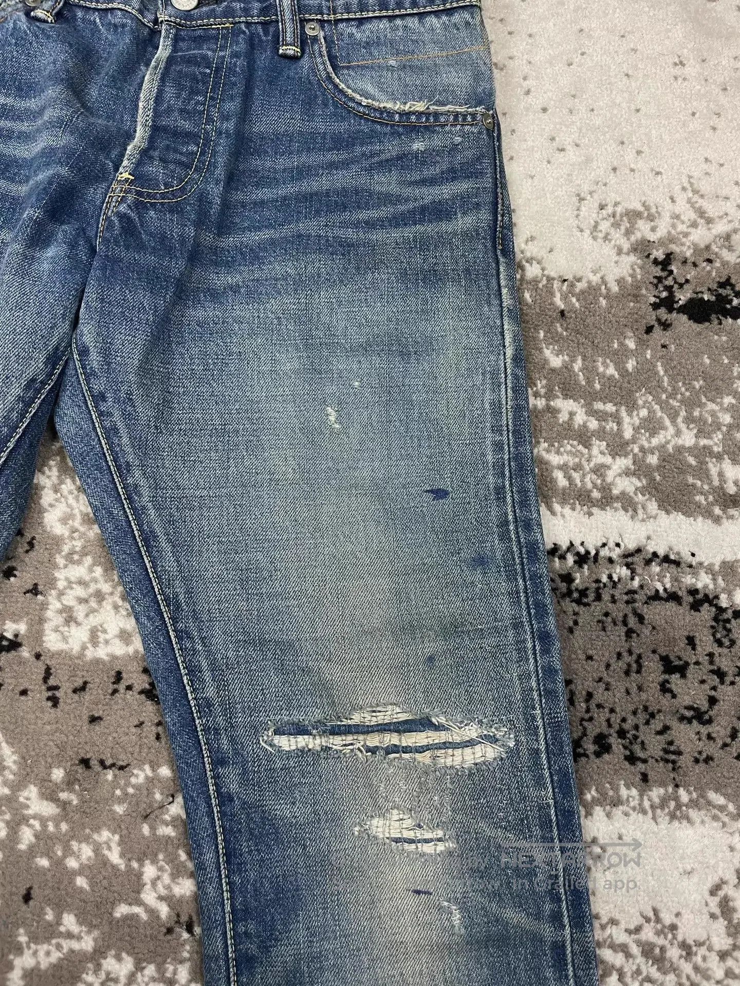 Visvim Blue Distressed Denim Jeans with Patch Detail. Size US 32 / EU 48 - 6 Thumbnail