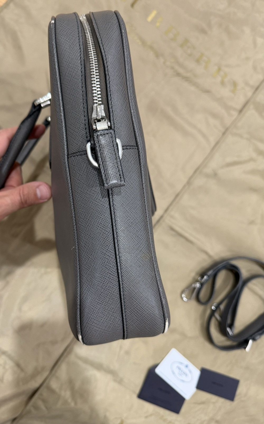 Prada PRADA Saffiano Leather Bicolor Briefcase- Grey/Blue Size ONE SIZE - 5 Thumbnail