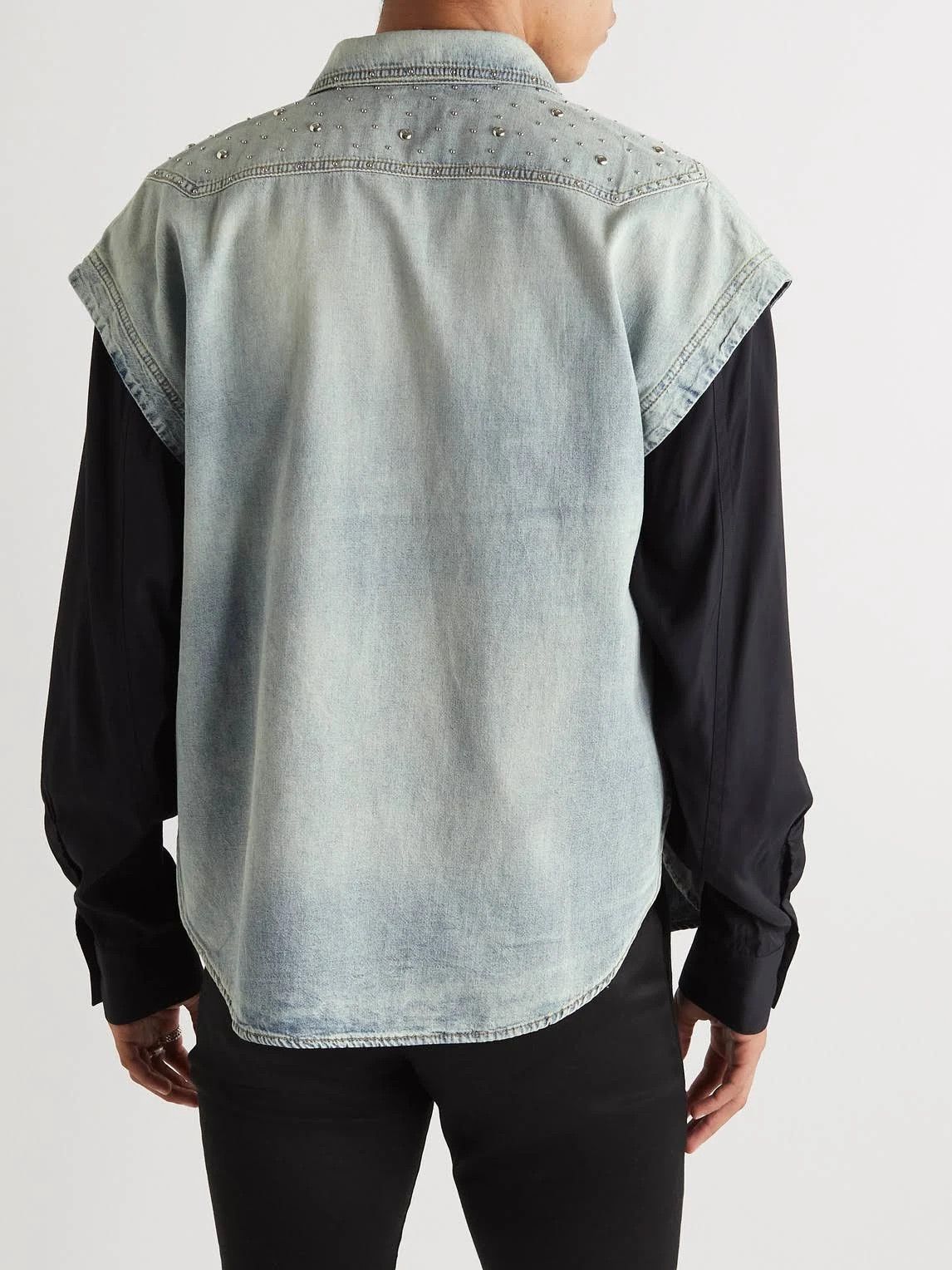 Saint Laurent Paris o1s1wg110824 80's Sleeveless Shirt in Soft in Sand Blue Size US XXL / EU 58 / 5 - 2 Thumbnail