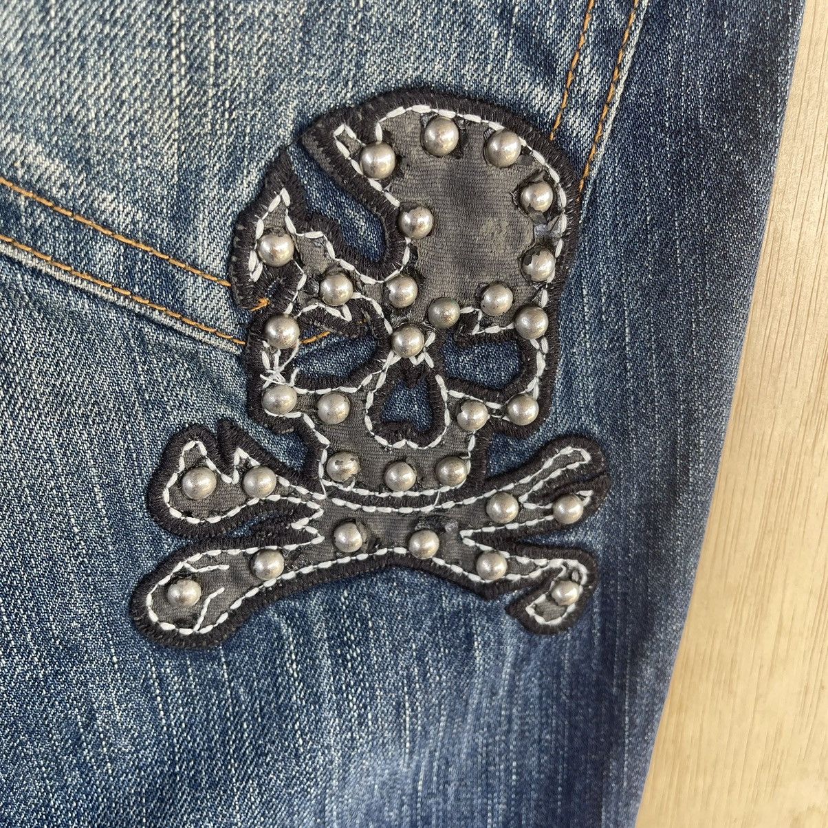 Japanese Brand Cloud 72 Skull Embroidered Jeans Size US 35 - 14 Thumbnail
