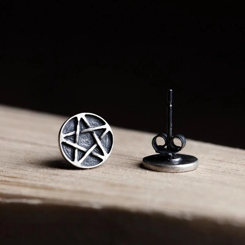 Jewelry Earth Pentacle Stud Earrings 925 Sterling Silver Ear Gift Size ONE SIZE - 3 Thumbnail
