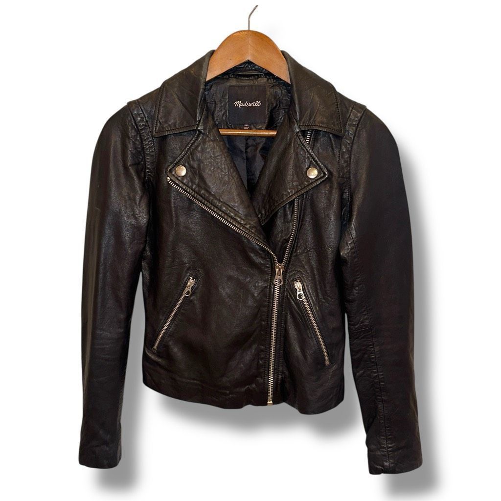 Madewell Madewell Black Lambskin Leather Racer Jacket Women’s Sz XXS Size XXS / US 00 / IT 34 - 1 Thumbnail