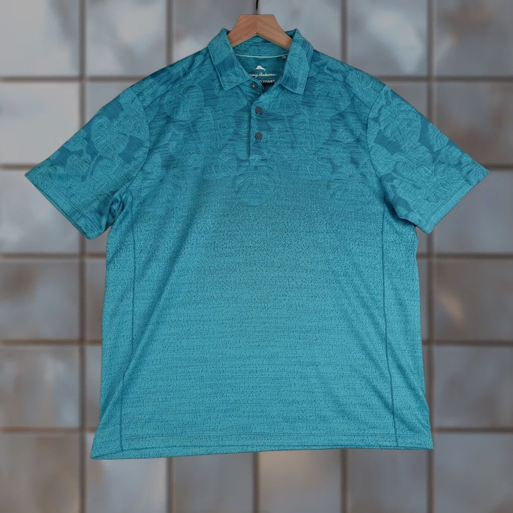 Tommy Bahama Tommy Bahama Polo Shirt Mens M Blue Island Zone Tropical Leaf Jacquard Polo Shirt Size US M / EU 48-50 / 2 - 1 Thumbnail