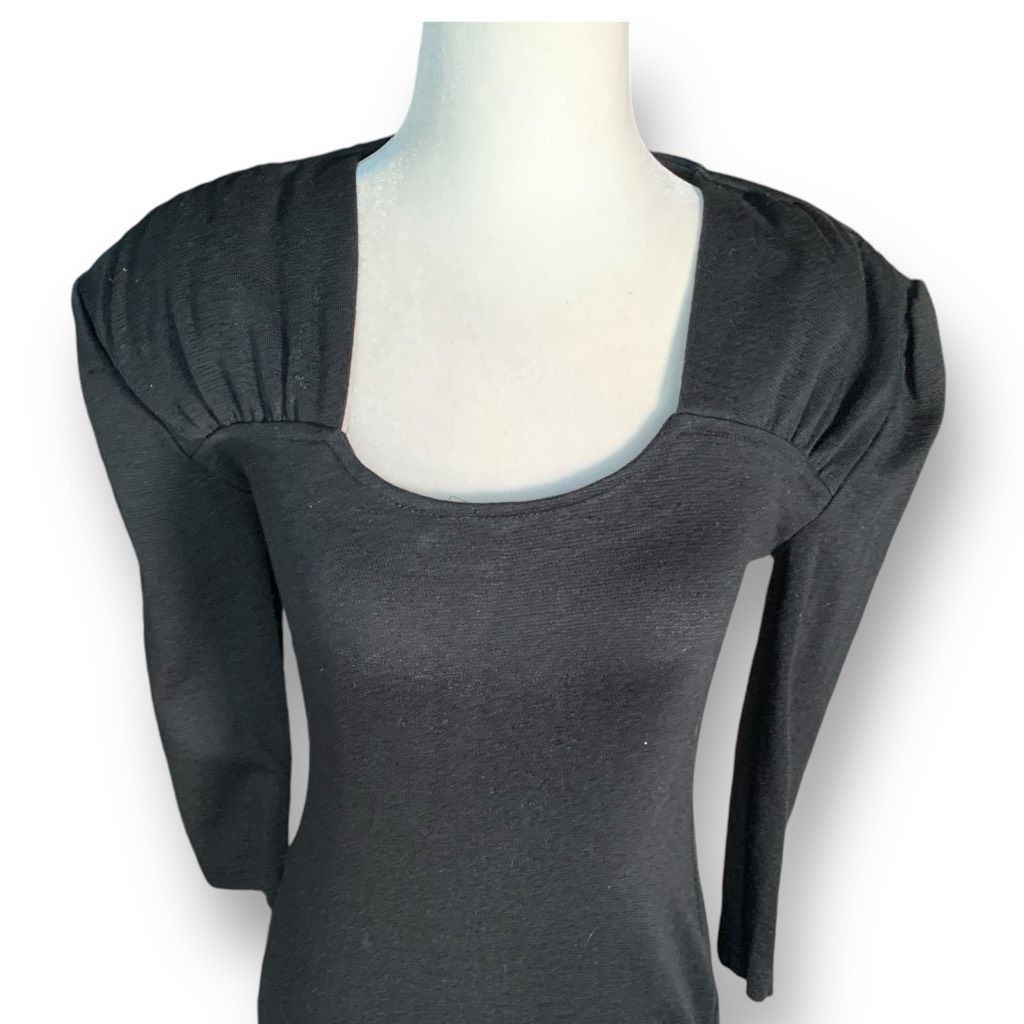 Vintage Vintage Marnie West Black Mini Dress Gathered Pleated Should Size XS / US 0-2 / IT 36-38 - 4 Thumbnail