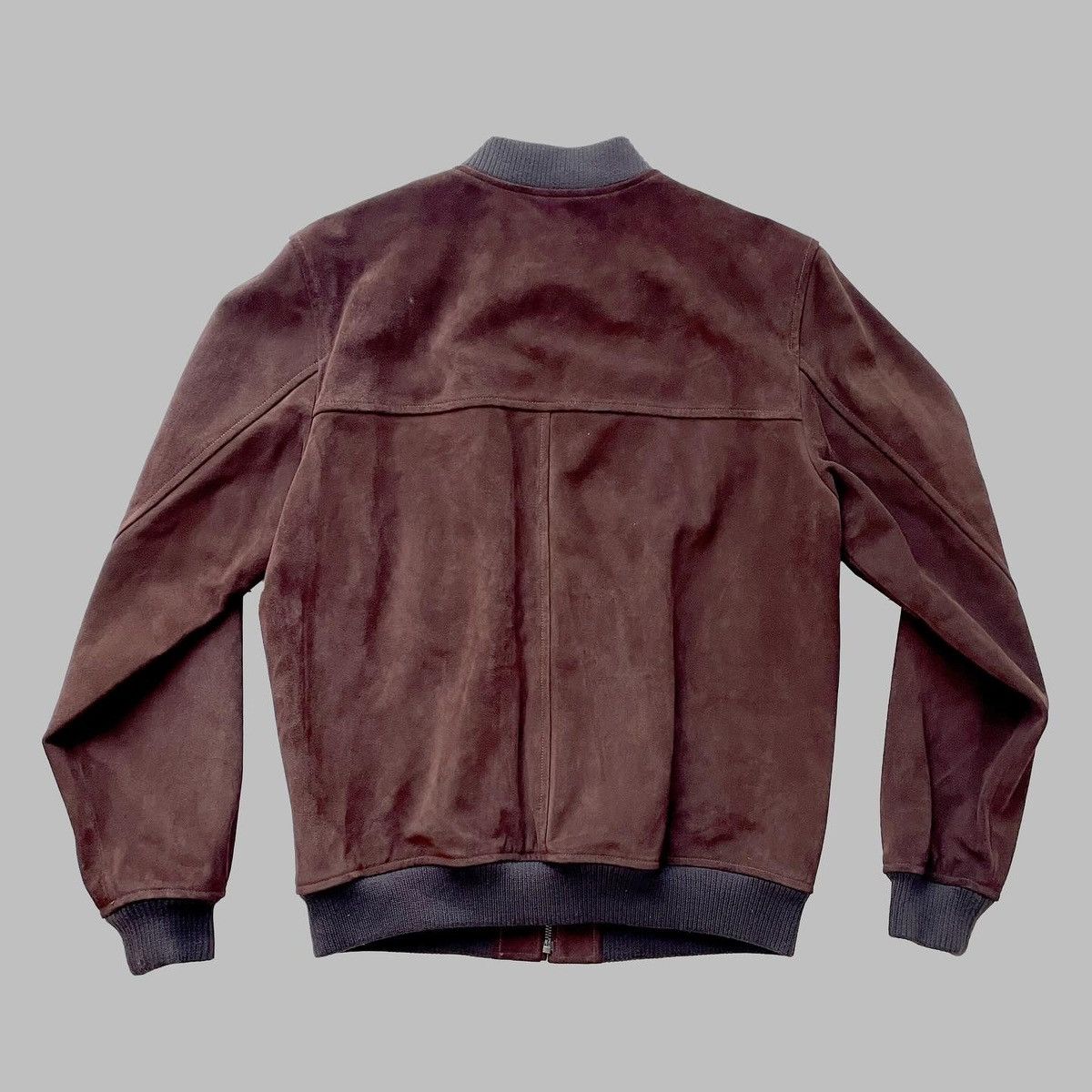 Calf Skin Suede Leather Bomber Jacket Beige Size M