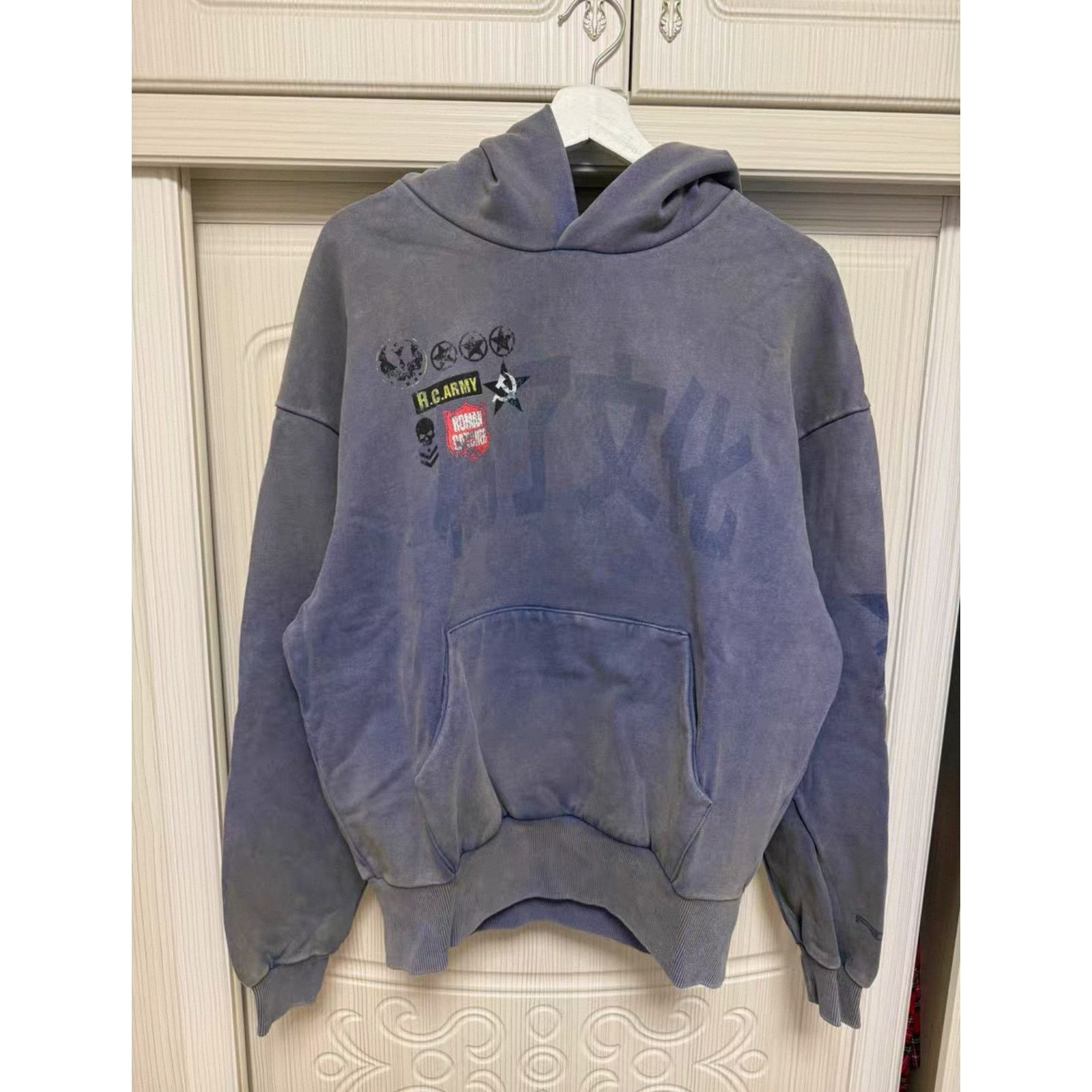 Japanese Brand Japanese Brand Vintage Faded Wash War Hoodie Purple Blue Size US S / EU 44-46 / 1 - 1 Thumbnail