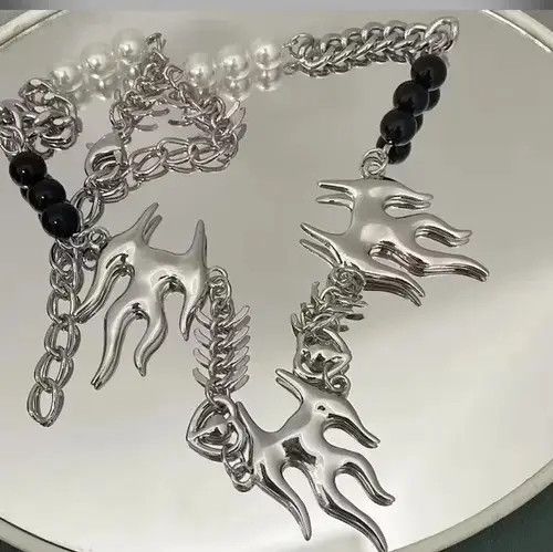 Other Metal Flame Stitching Pearl Necklace Size ONE SIZE - 3 Thumbnail