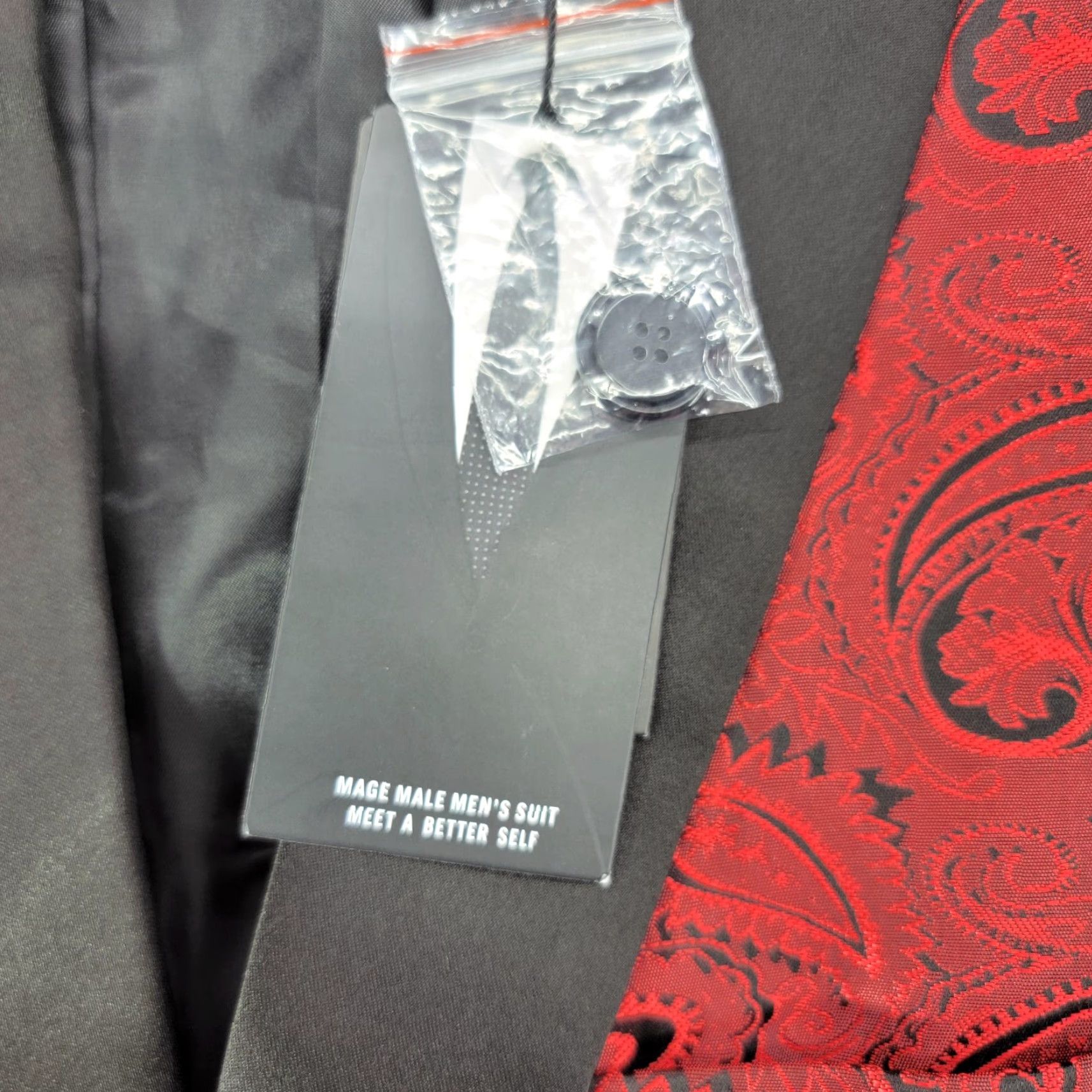 Vintage Mage Male Jacket Mens Large Red Paisley Tuxedo Shawl Lapel Formal Wedding Jacket/Coat Single-Breasted One-Button Shawl Lapel Men's Suit Size 42R - 5 Thumbnail