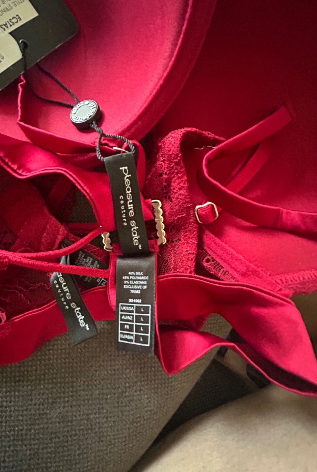 Other BNWT Pleasure State "Ecstasies" 2pc Red Silk Lace Set Size ONE SIZE - 3 Thumbnail