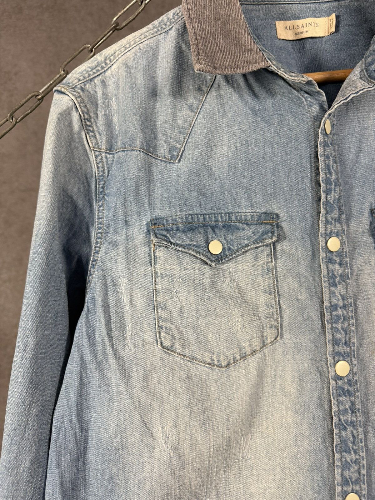 Allsaints Allsaints designer distressed denim shirt Size US S / EU 44-46 / 1 - 6 Thumbnail