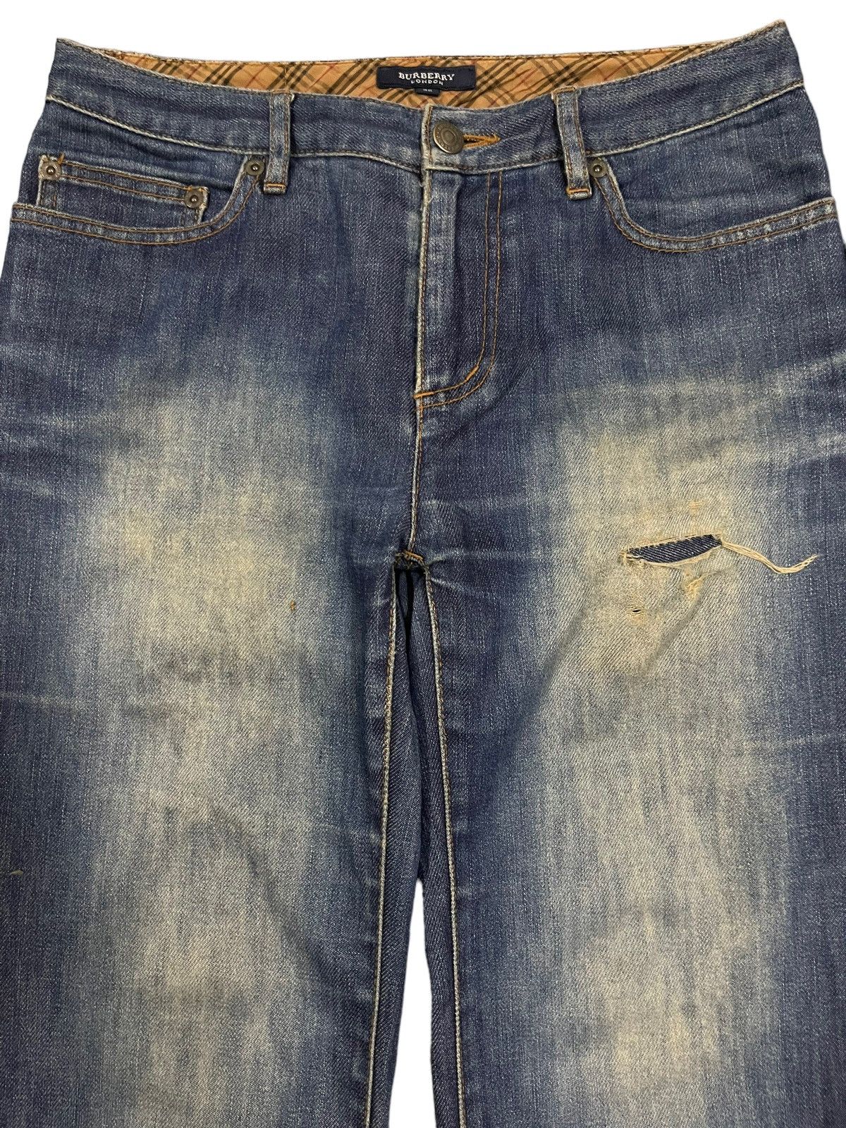 Burberry Vintage Burberry Blue Wash Style Checked Line Flare Jeans Size US 29 - 3 Thumbnail