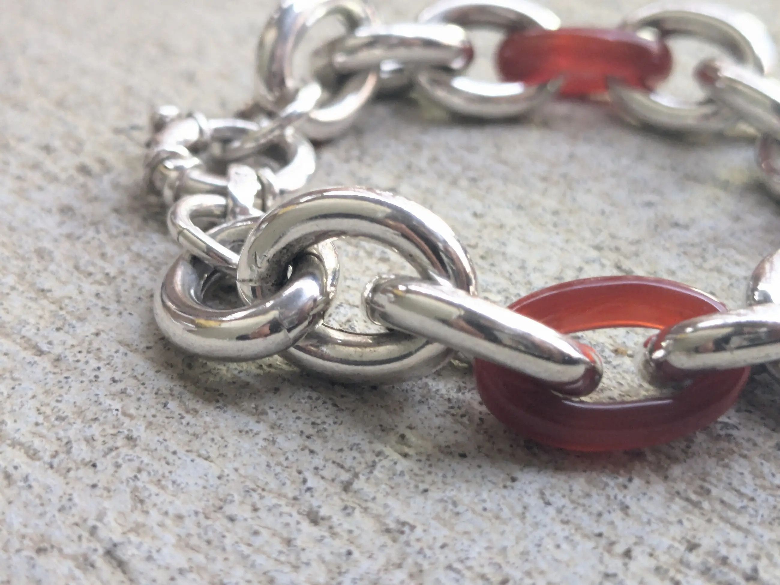 Jewelry Vintage Sterling Silver Bracelet Carnelian Oval 6.75 Italy Size 26 - 8 Thumbnail