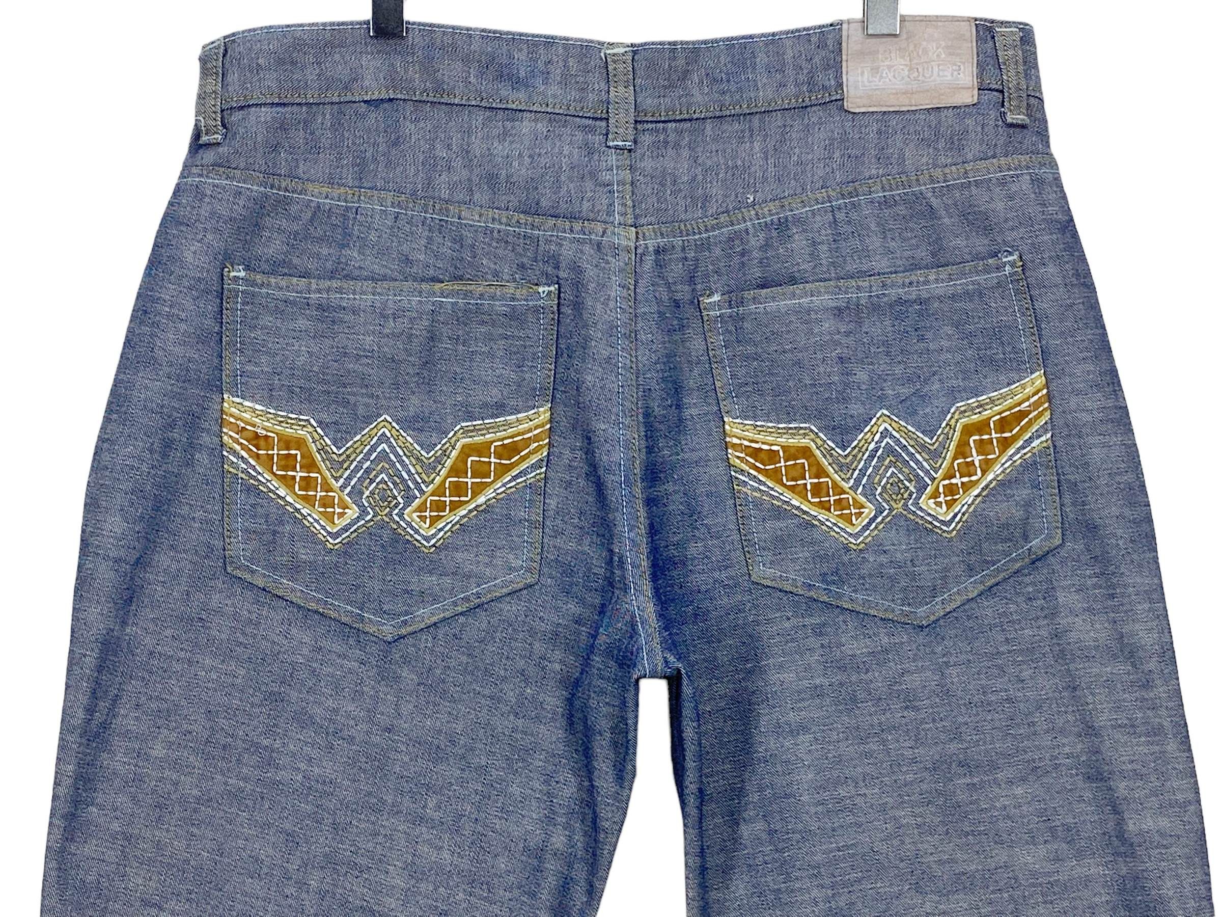 Japanese Brand Black Lacquer Denim Baggy Jeans Hip Hop Skateboard Jeans Size US 39 - 5 Thumbnail