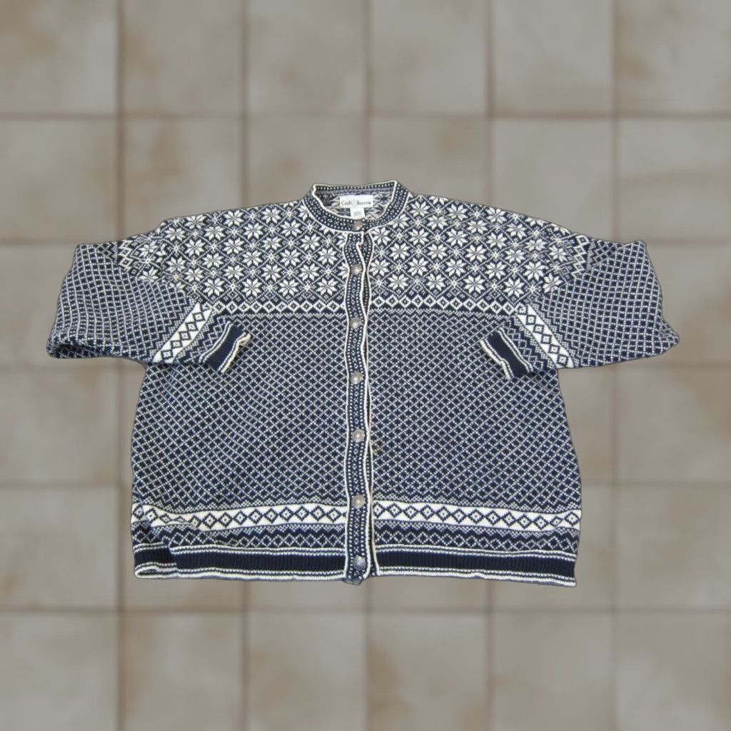 Barrow VINTAGE Croft & Barrow Cardigan Womens XL Blue White Diamond Sweater Size XL / US 12-14 / IT 48-50 - 1 Thumbnail