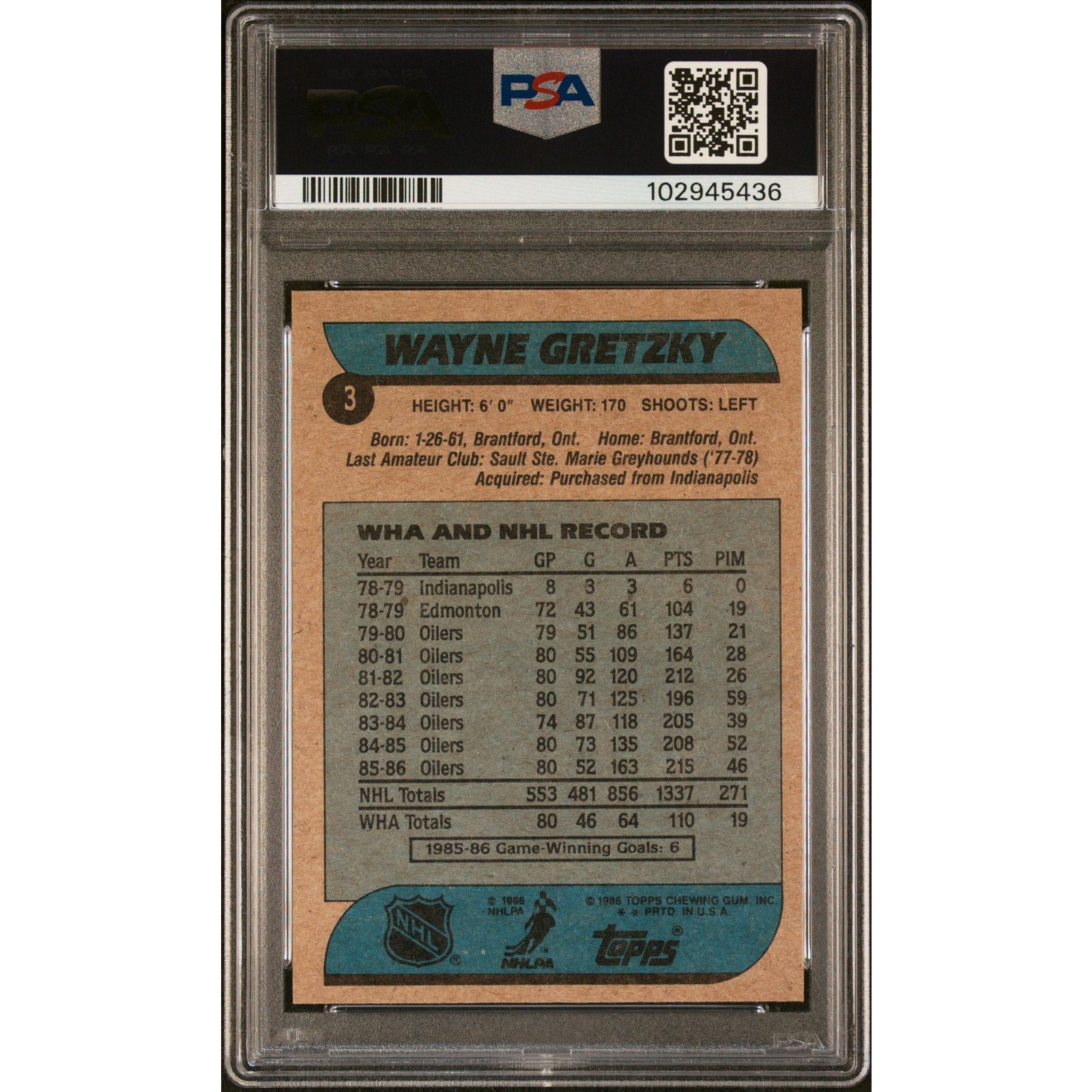 Other 1986 Topps #3 Wayne Gretzky PSA 7 Size ONE SIZE - 2 Thumbnail