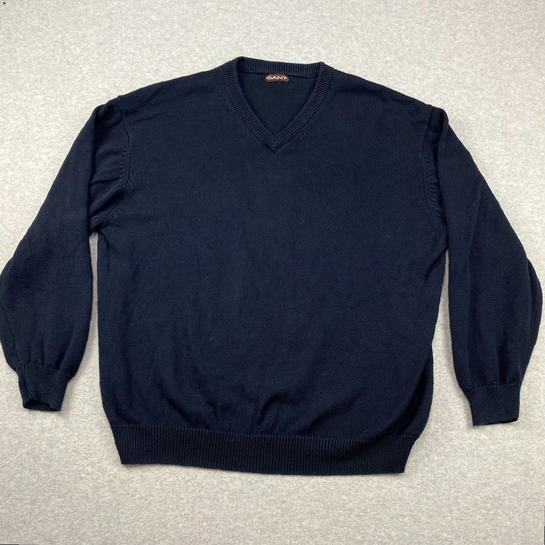 Gant VINTAGE? No – Gant Sweater XL Blue Pullover V-Neck Long Sleeve Ribbed Hem & Cuffs Cotton Blend Logo Modern Knit Size US XL / EU 56 / 4 - 2 Thumbnail